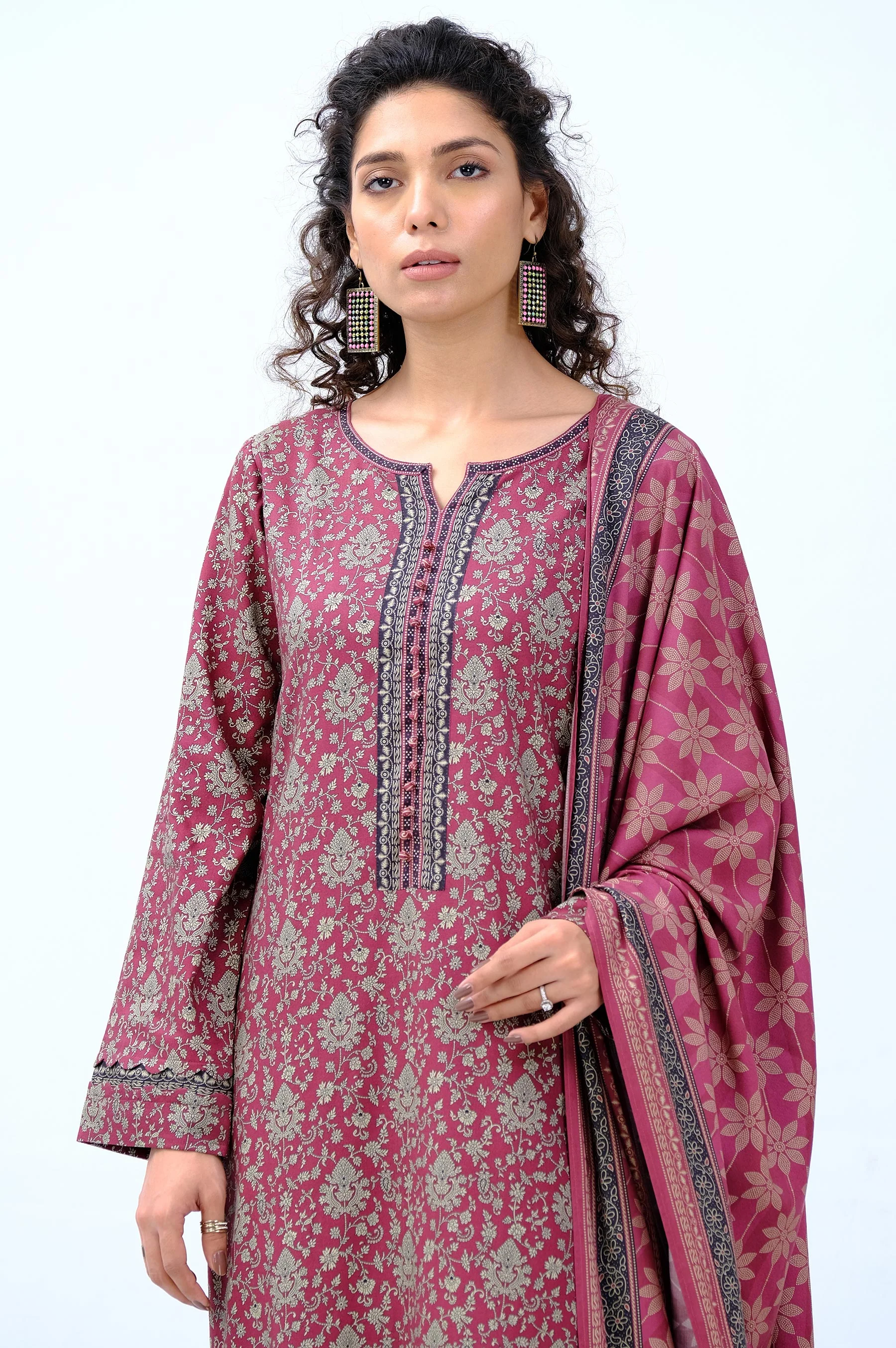 Stitched 3 Piece Printed Doria Linen Viscose Suit - Image 5