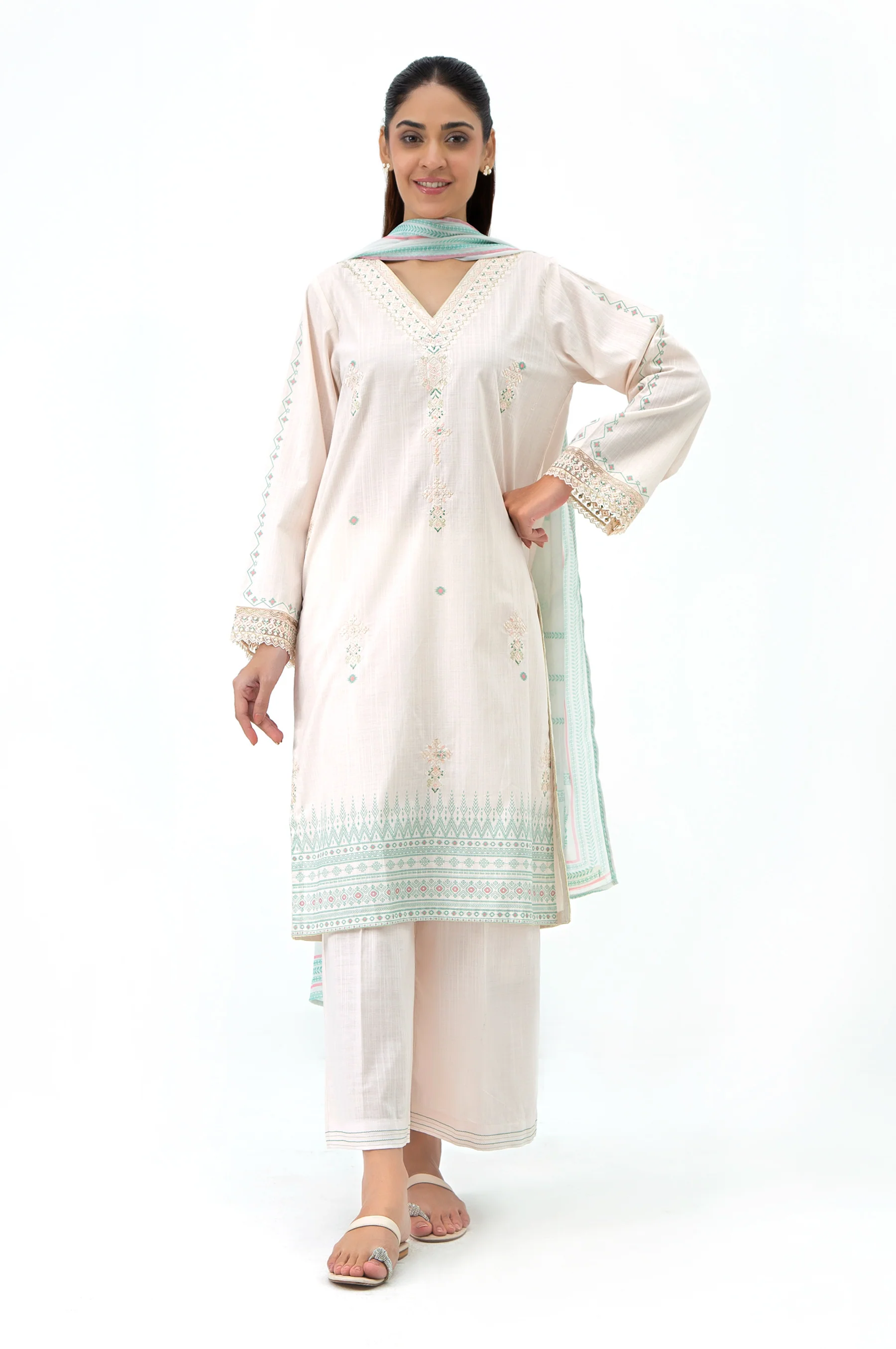 STITCHED EMBROIDERED BOTH SIDE SLUB SUIT