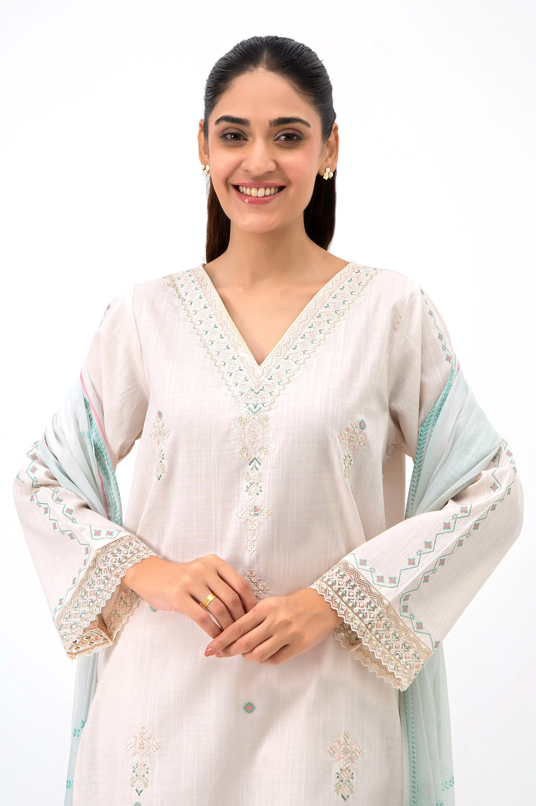 STITCHED EMBROIDERED BOTH SIDE SLUB SUIT - Image 3