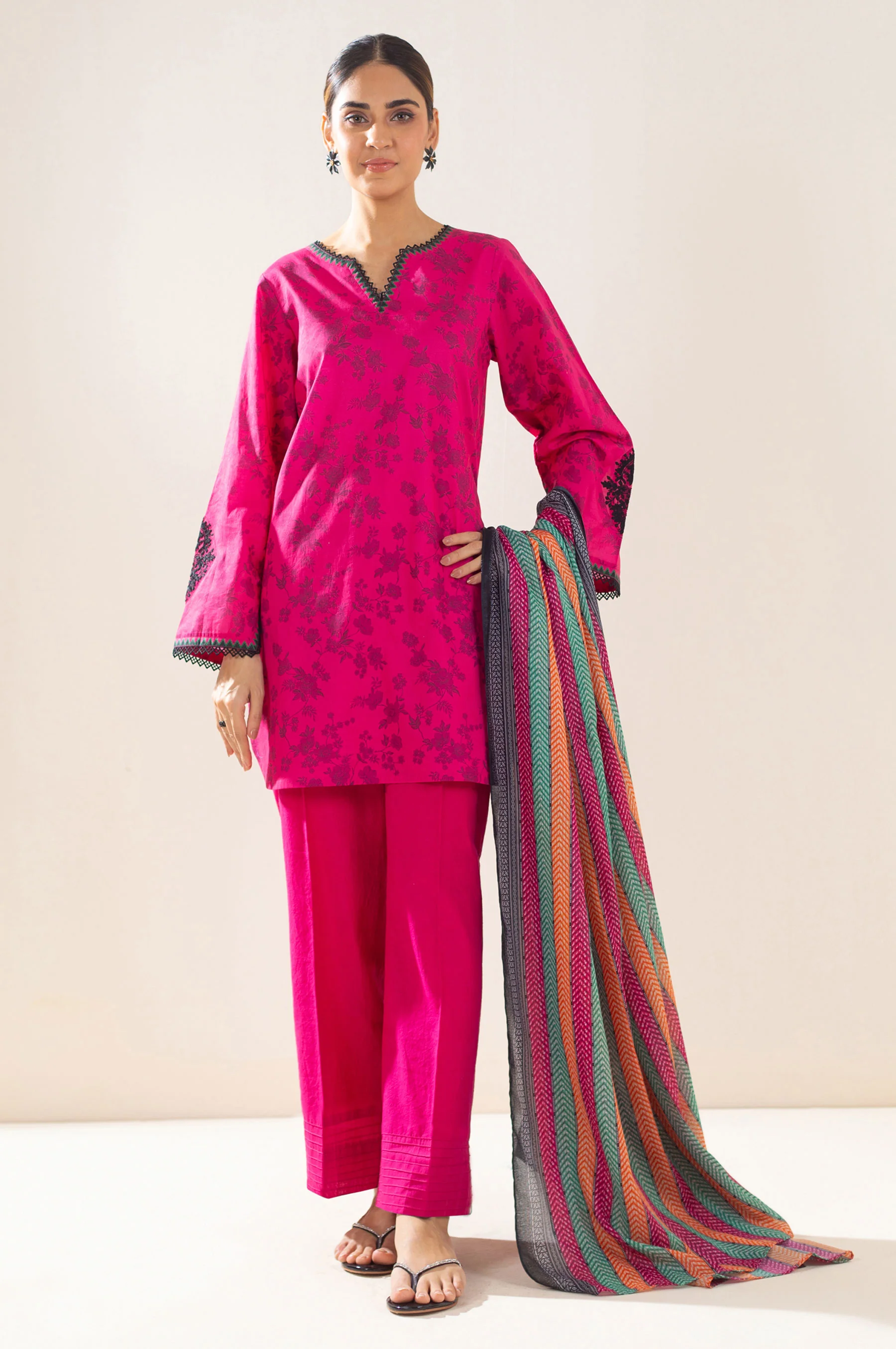 Stitched 3 Piece Embroidered Lawn Suit - Image 2