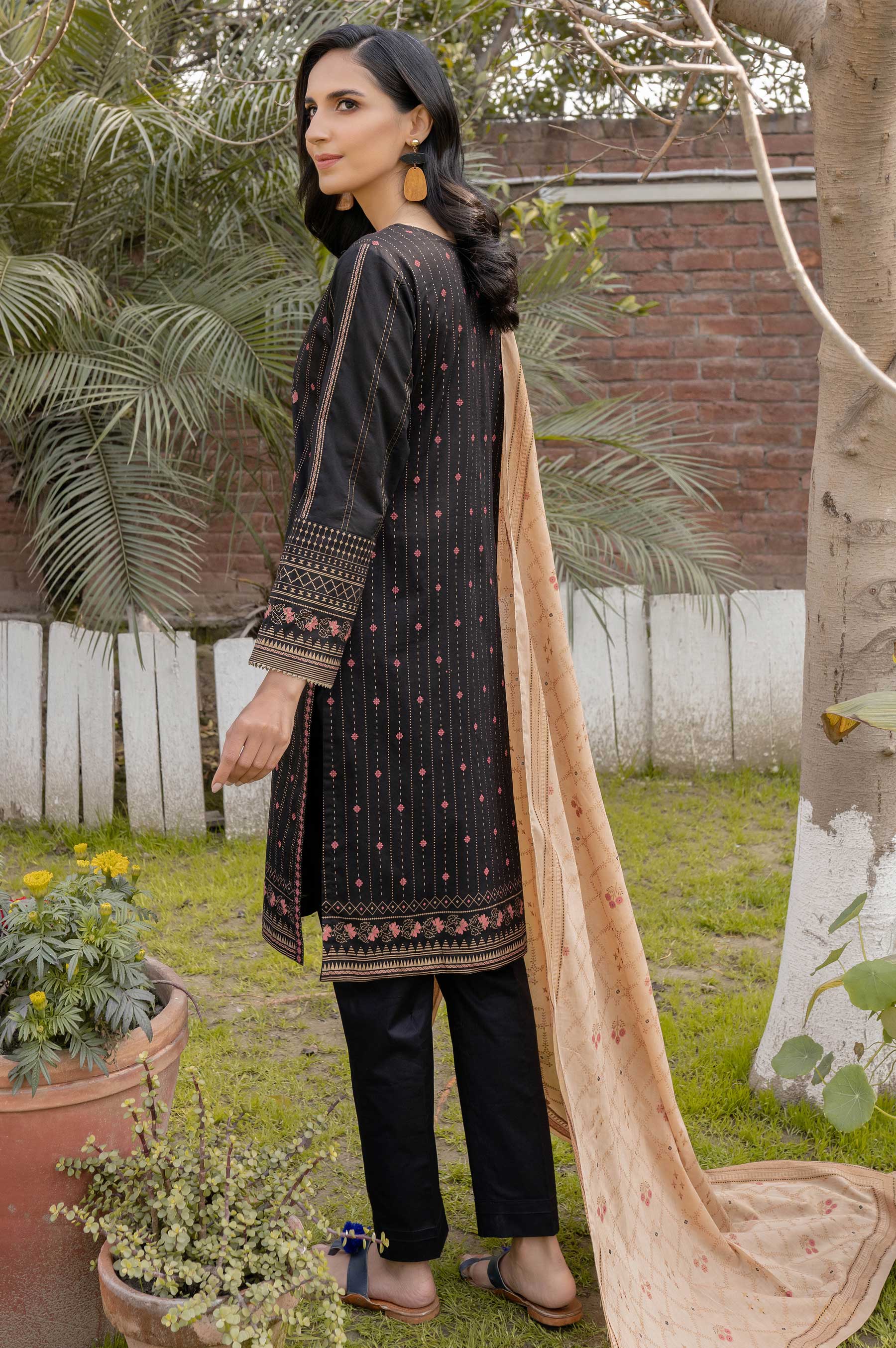 Stitched 3 Piece Printed Gold & White Paste Lawn Suit with Printed Gold & White Paste Dupatta - Image 2