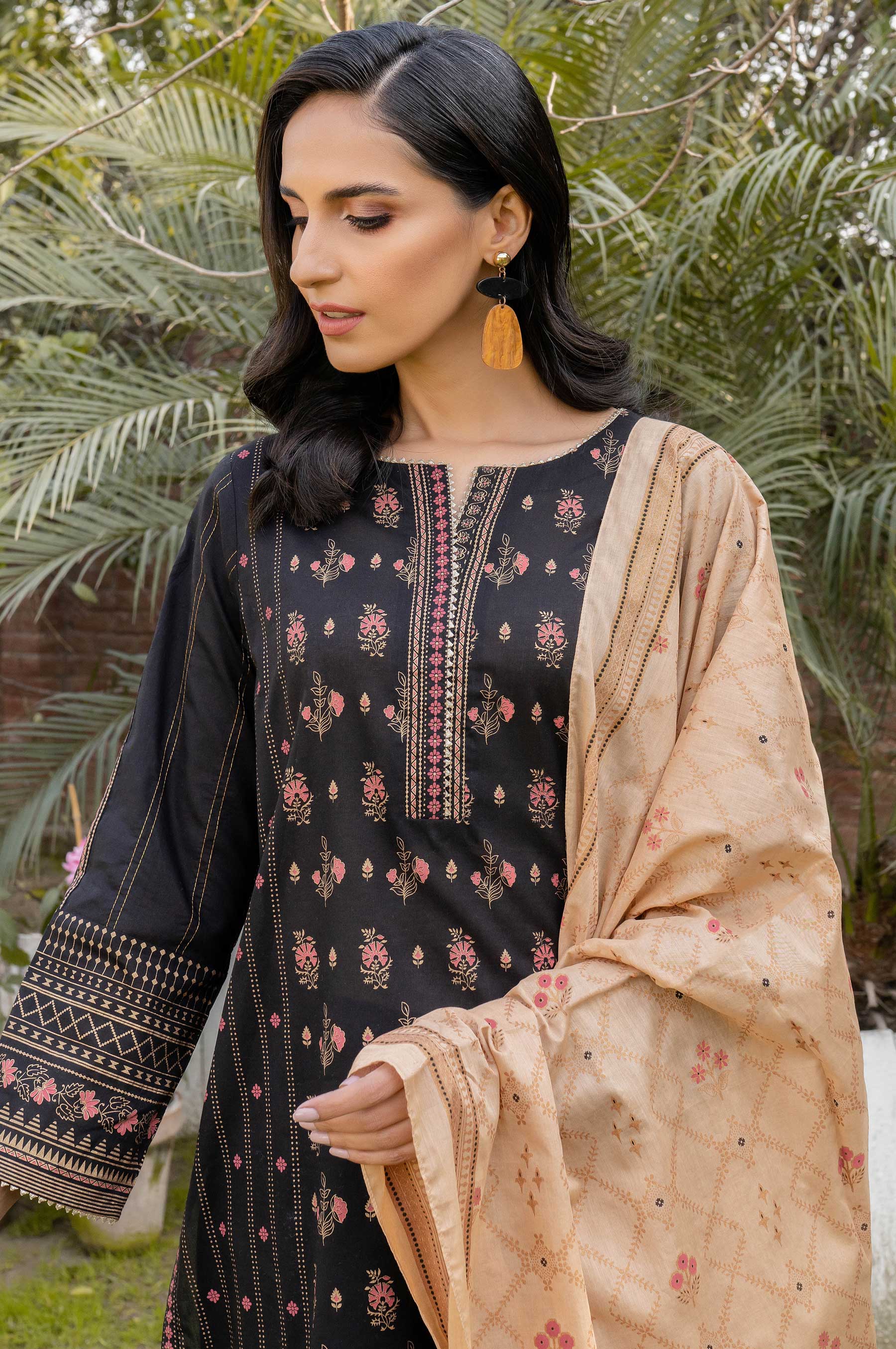 Stitched 3 Piece Printed Gold & White Paste Lawn Suit with Printed Gold & White Paste Dupatta - Image 3