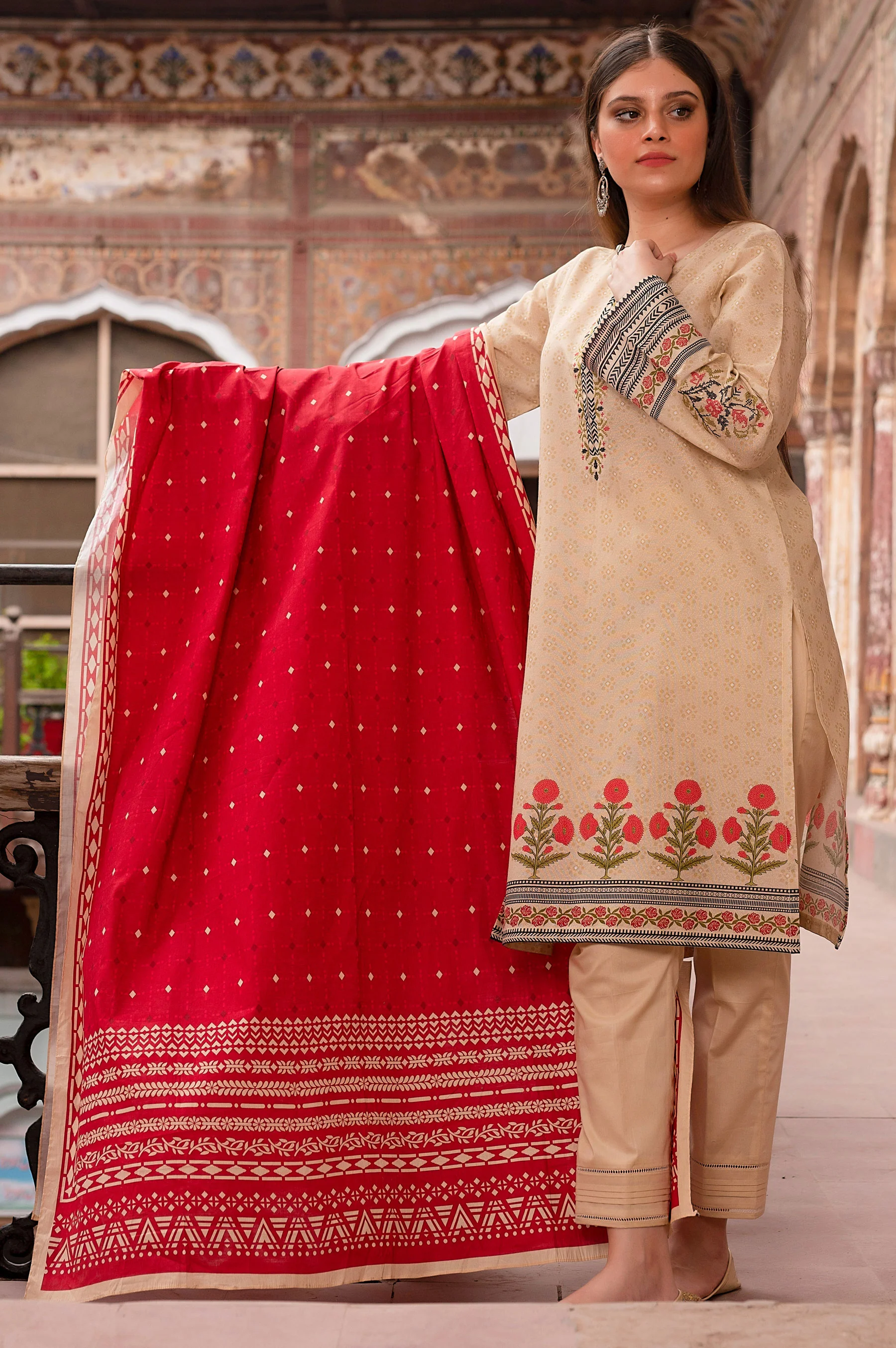 Stitched 3 Piece Printed Karandi Suit