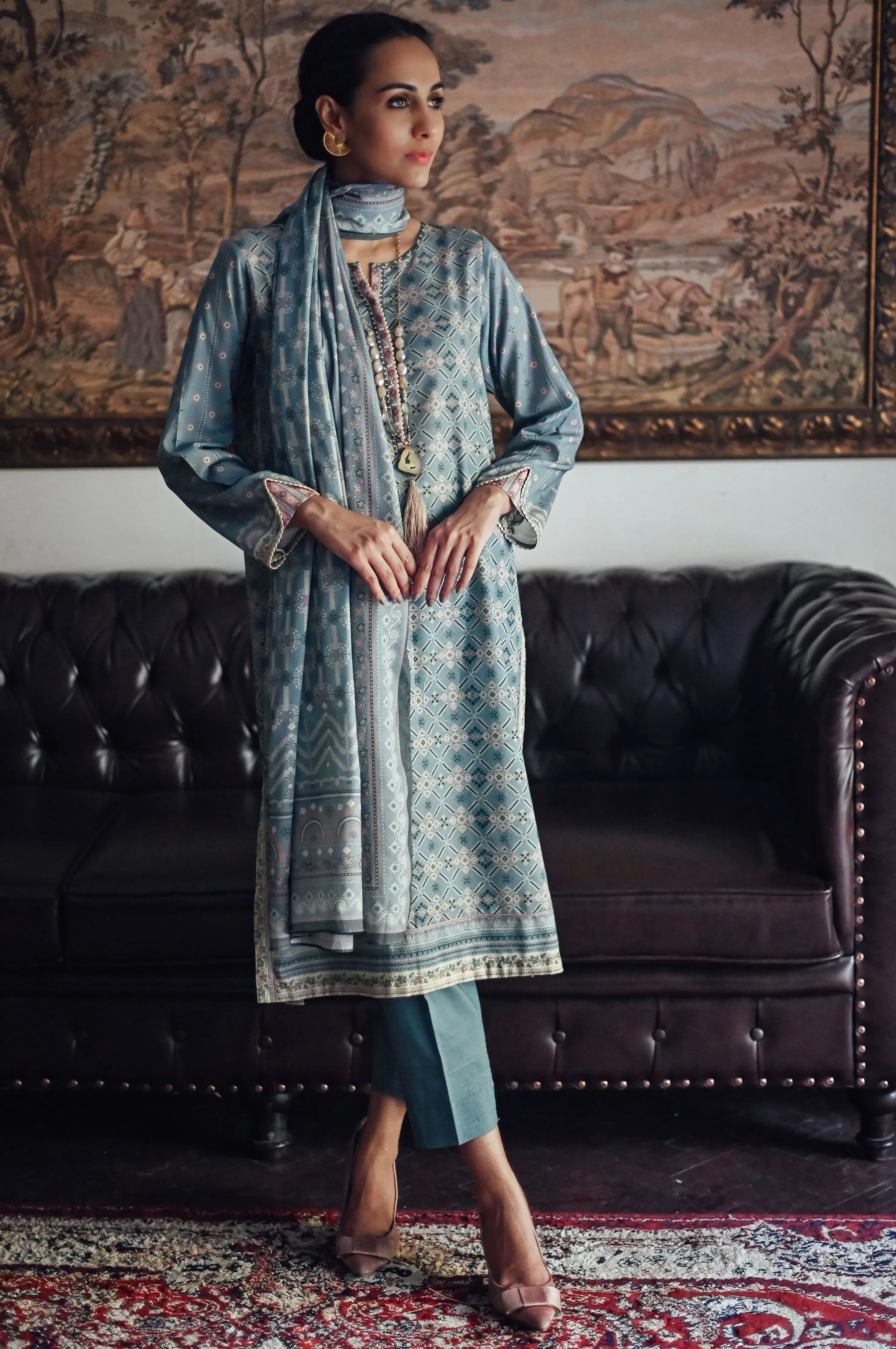 Stitched 3 Piece Printed Karandi Suit