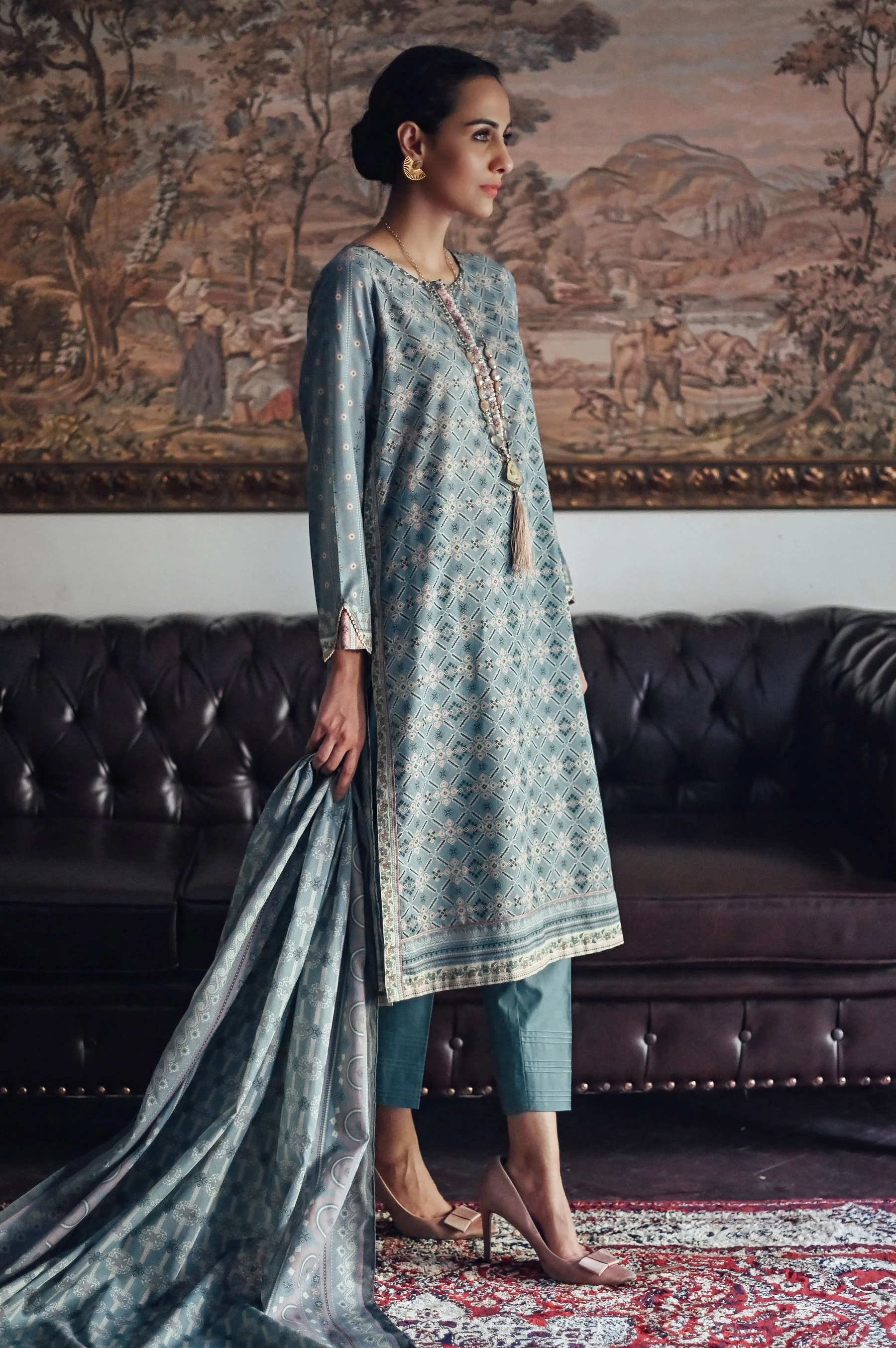 Stitched 3 Piece Printed Karandi Suit - Image 3