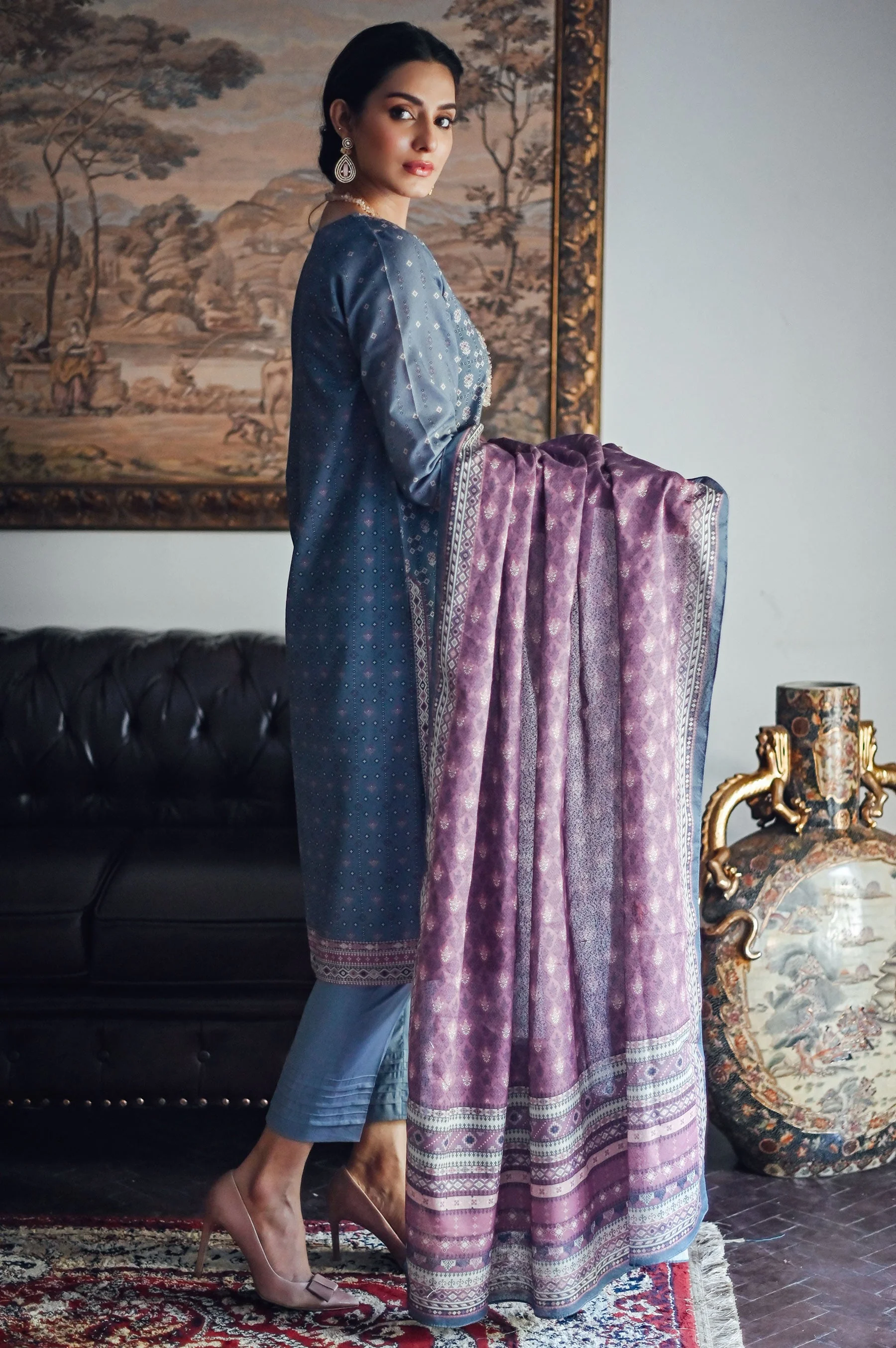 Stitched 3 Piece Printed Karandi Suit - Image 2