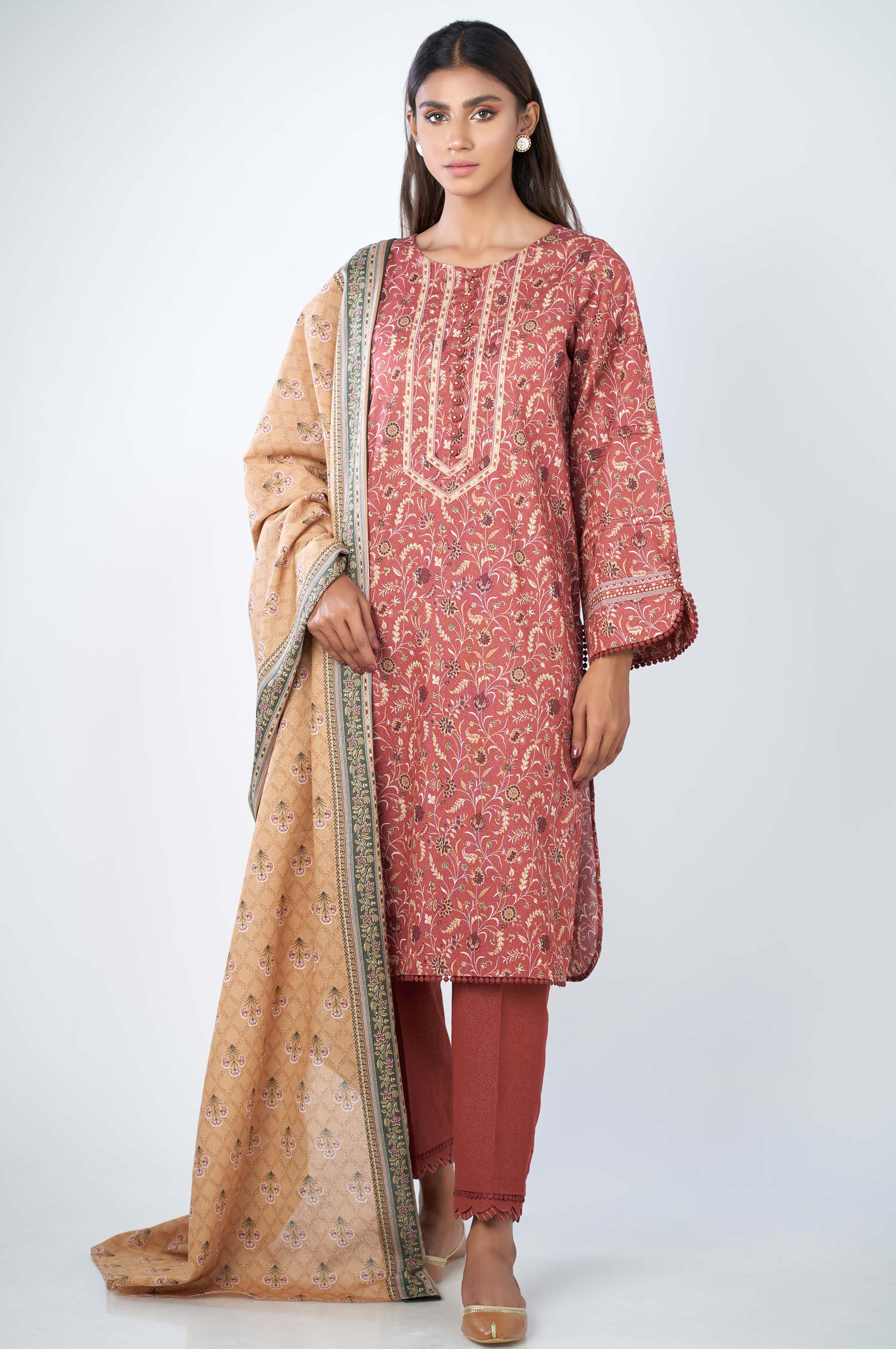 Stitched 3 Piece Printed Karandi Suit