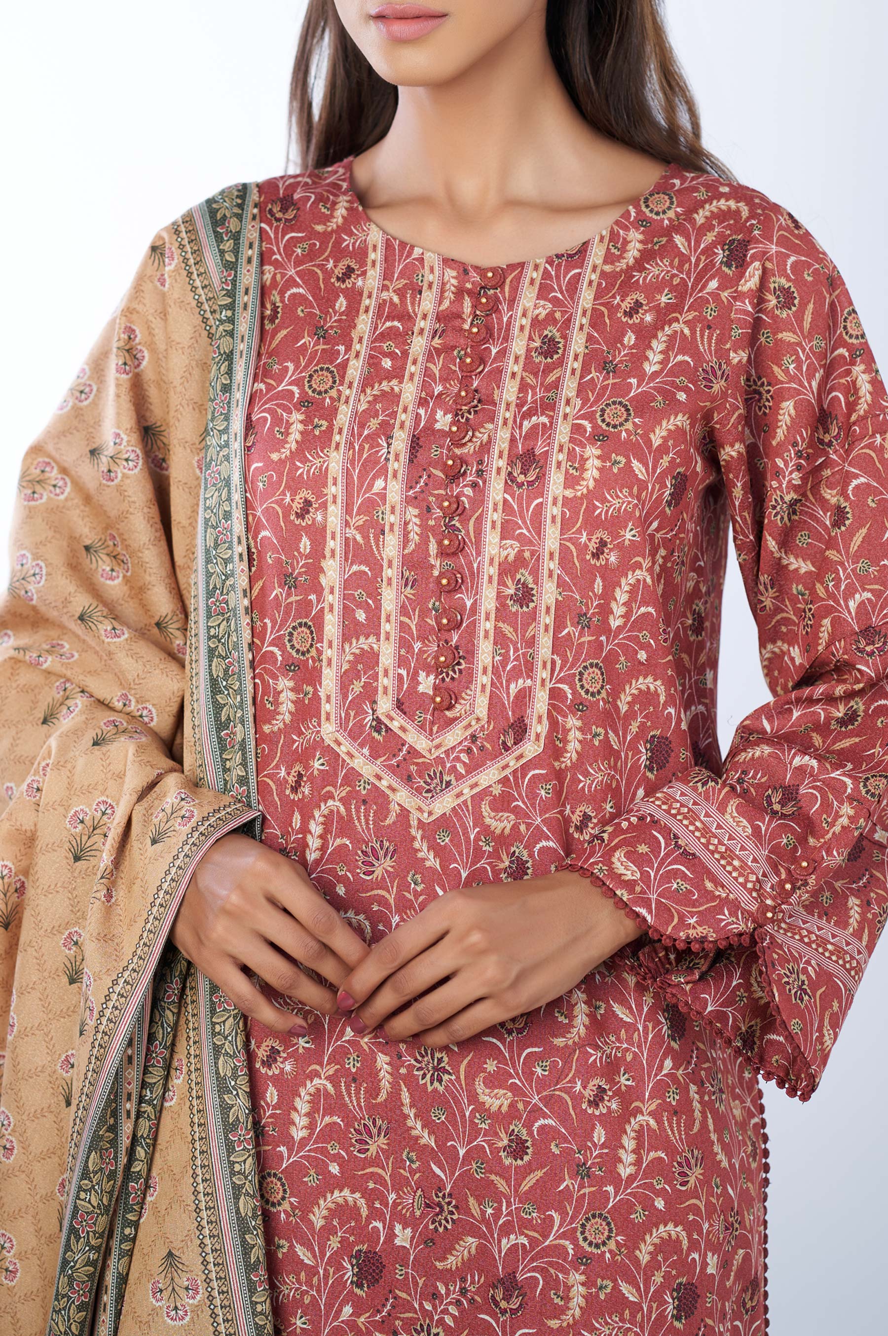 Stitched 3 Piece Printed Karandi Suit - Image 4