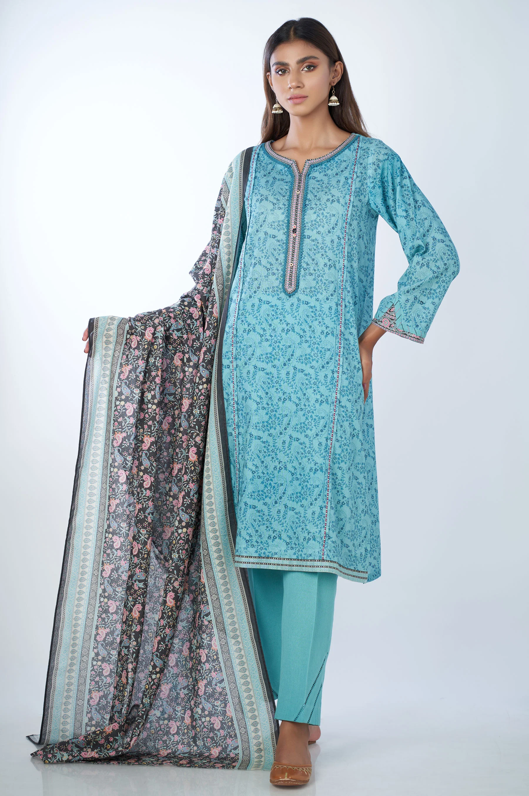 Stitched 3 Piece Printed Karandi Suit