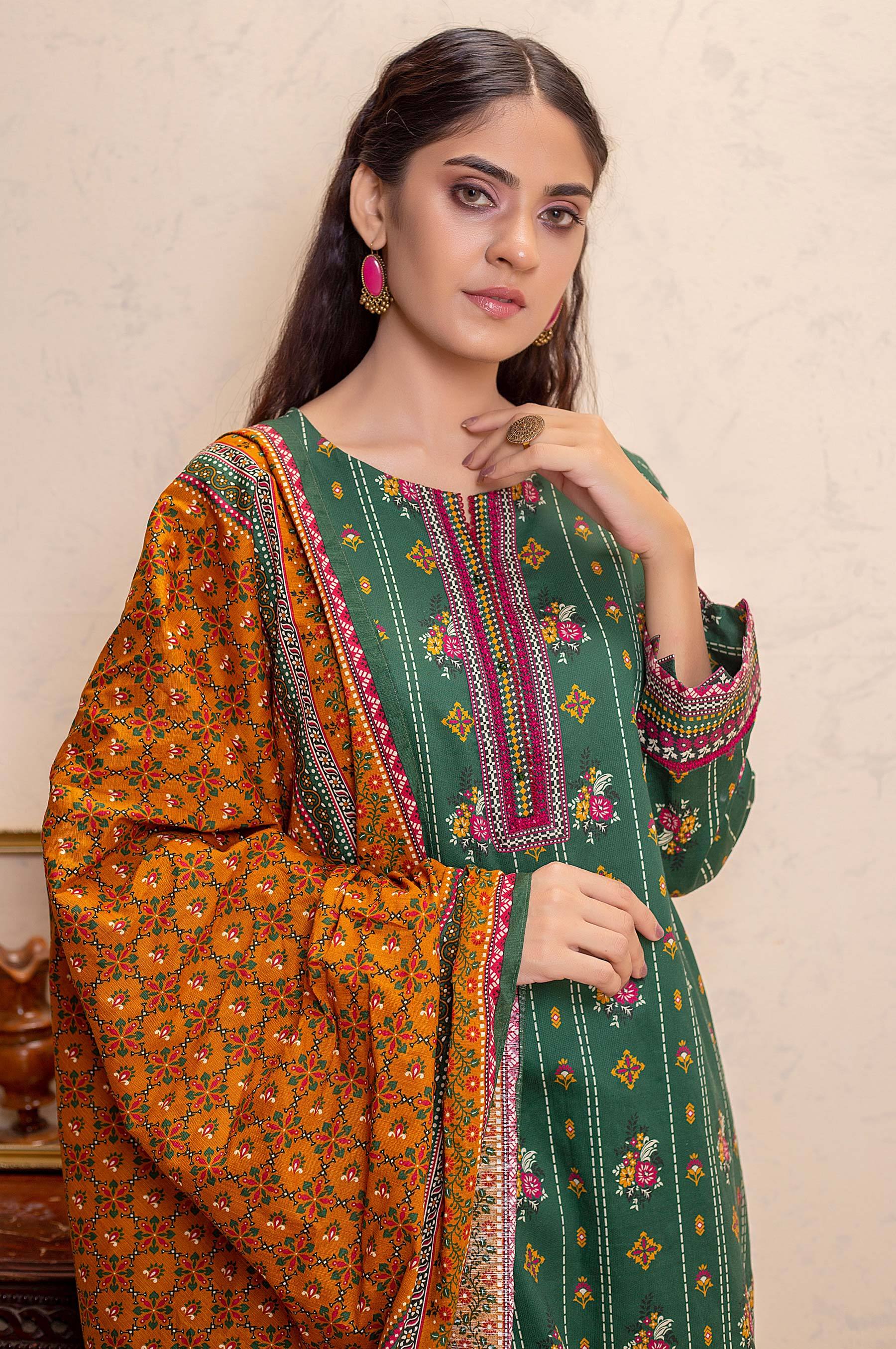 Stitched 3 Piece Printed Khaddar Suit - Image 5