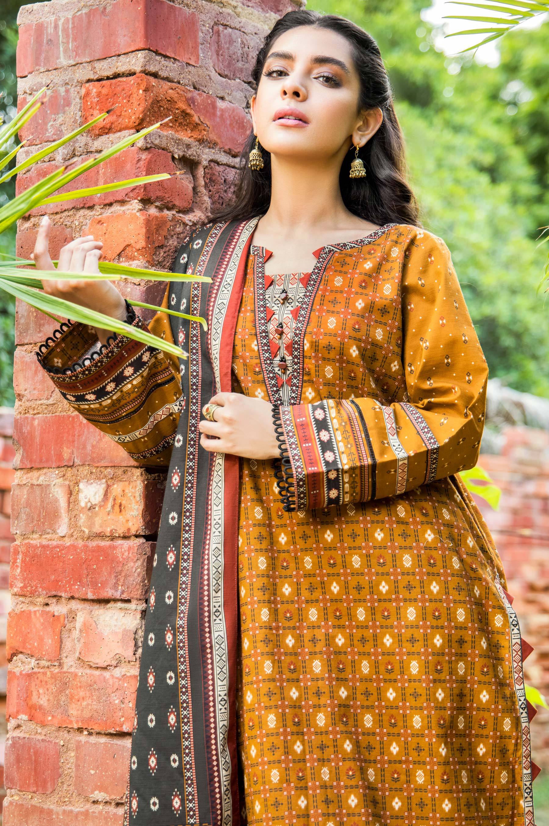 Stitched 3 Piece Printed Khaddar Suit - Image 4