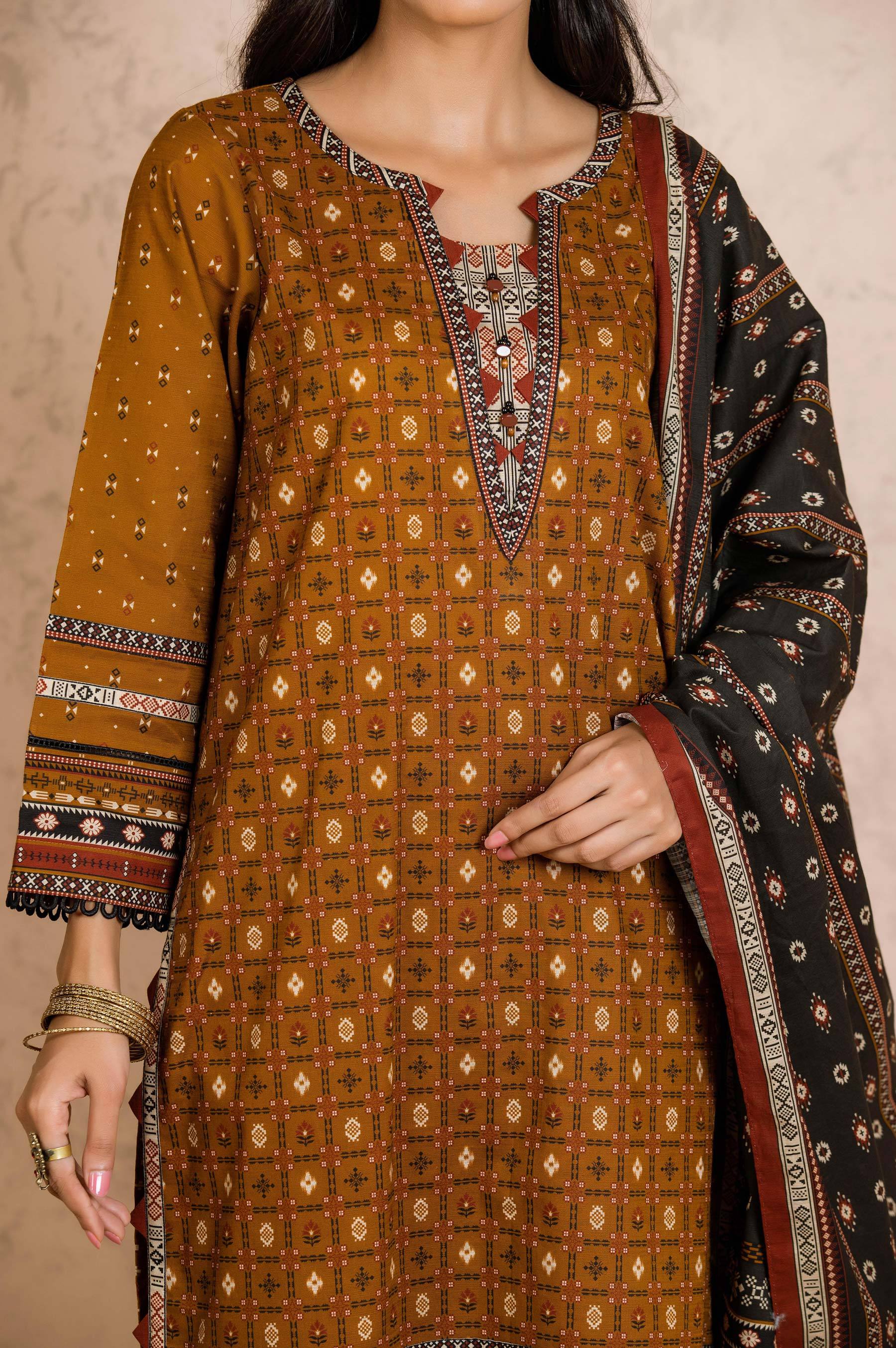 Stitched 3 Piece Printed Khaddar Suit - Image 5