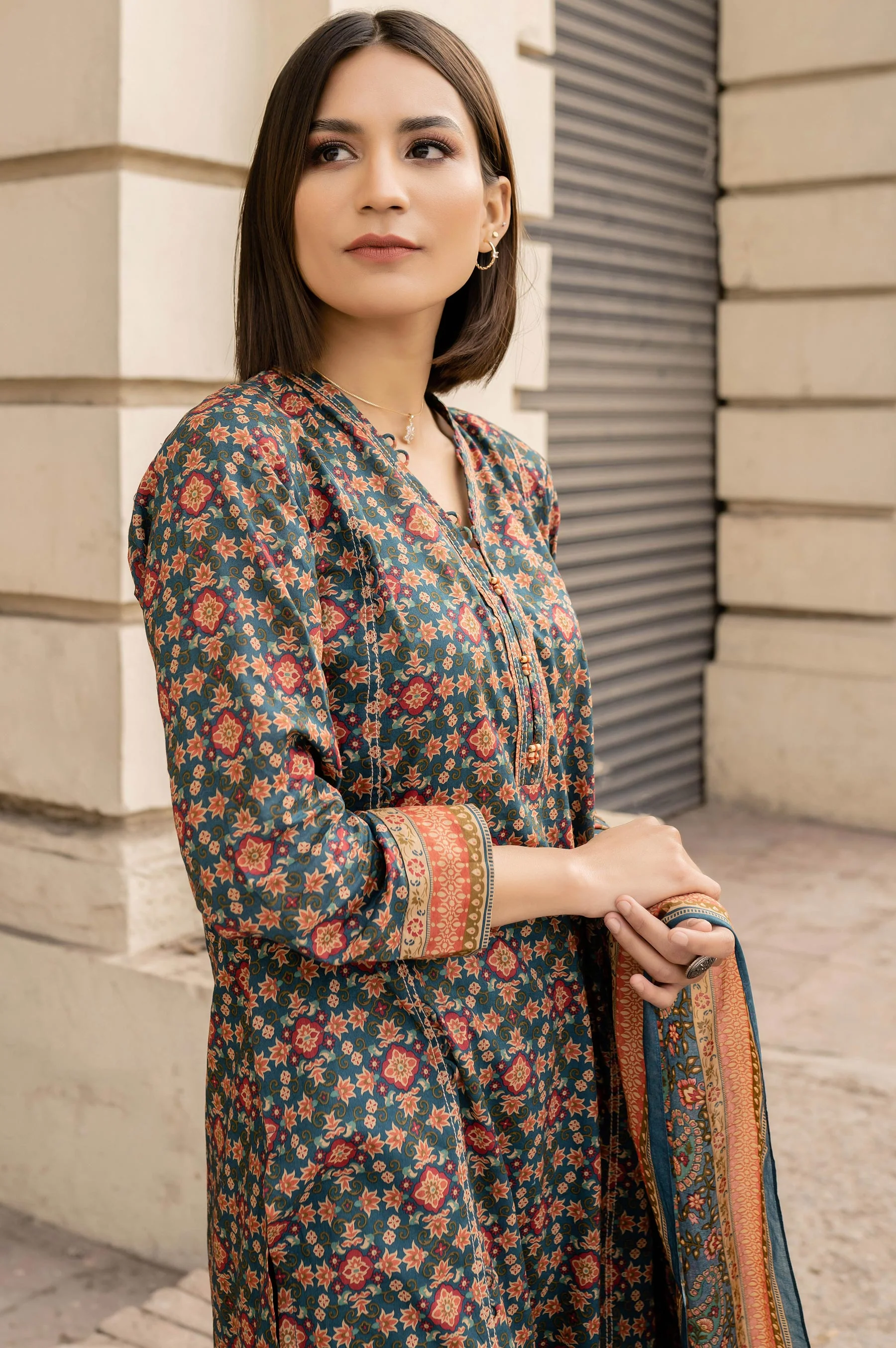 Stitched 3 Piece Printed Lawn Suit with Printed Lawn Dupatta - Image 2