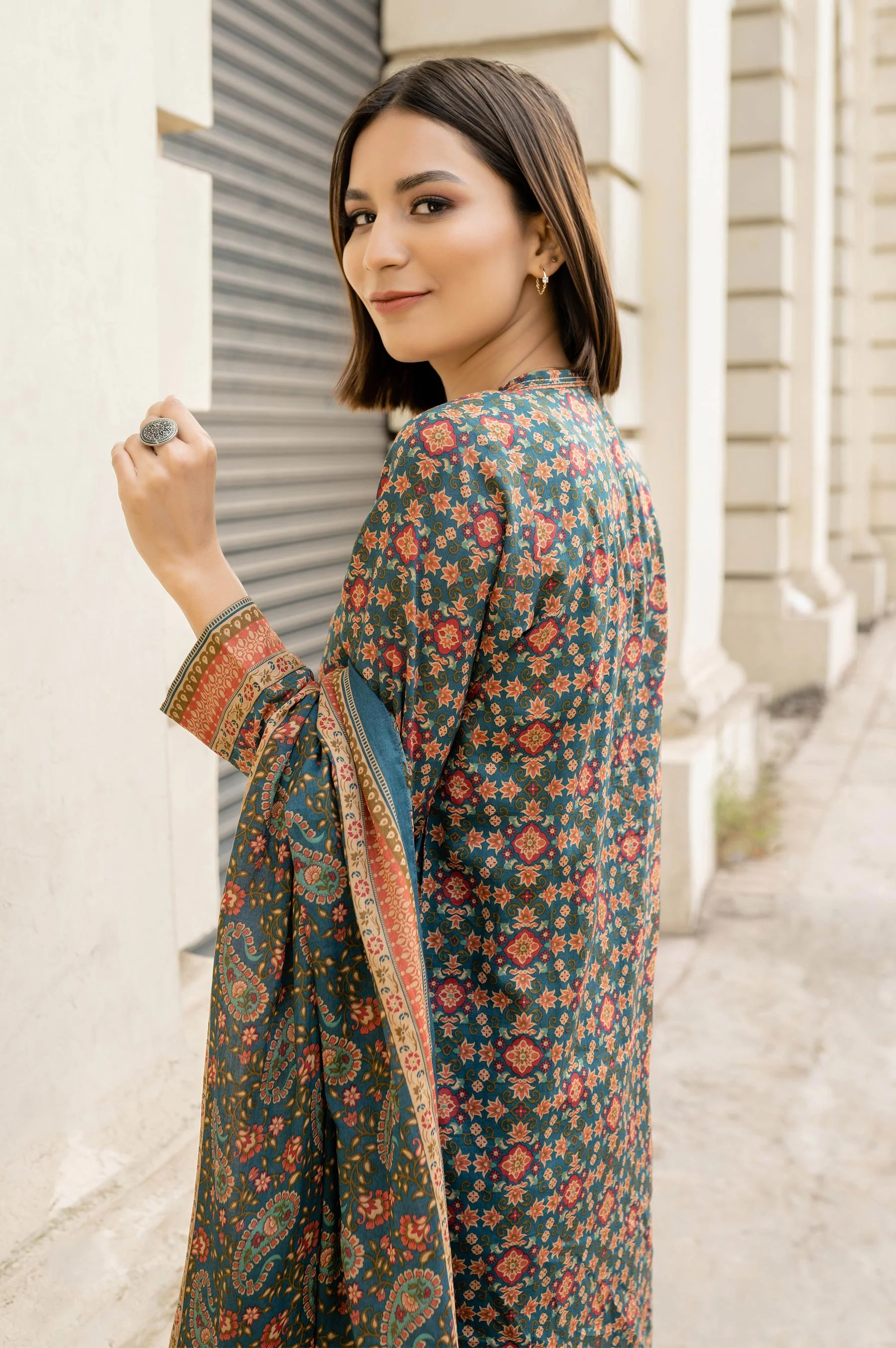 Stitched 3 Piece Printed Lawn Suit with Printed Lawn Dupatta - Image 3