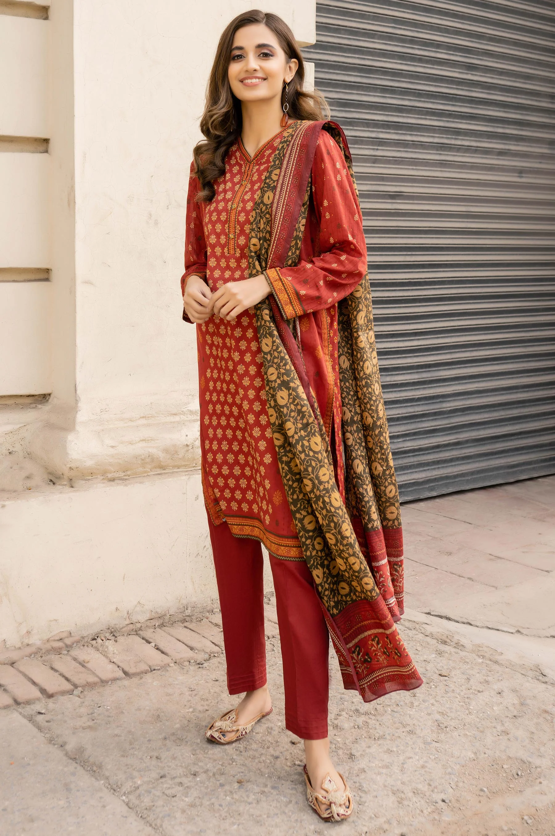 Stitched 3 Piece Printed Lawn Suit with Printed Lawn Dupatta - Image 2