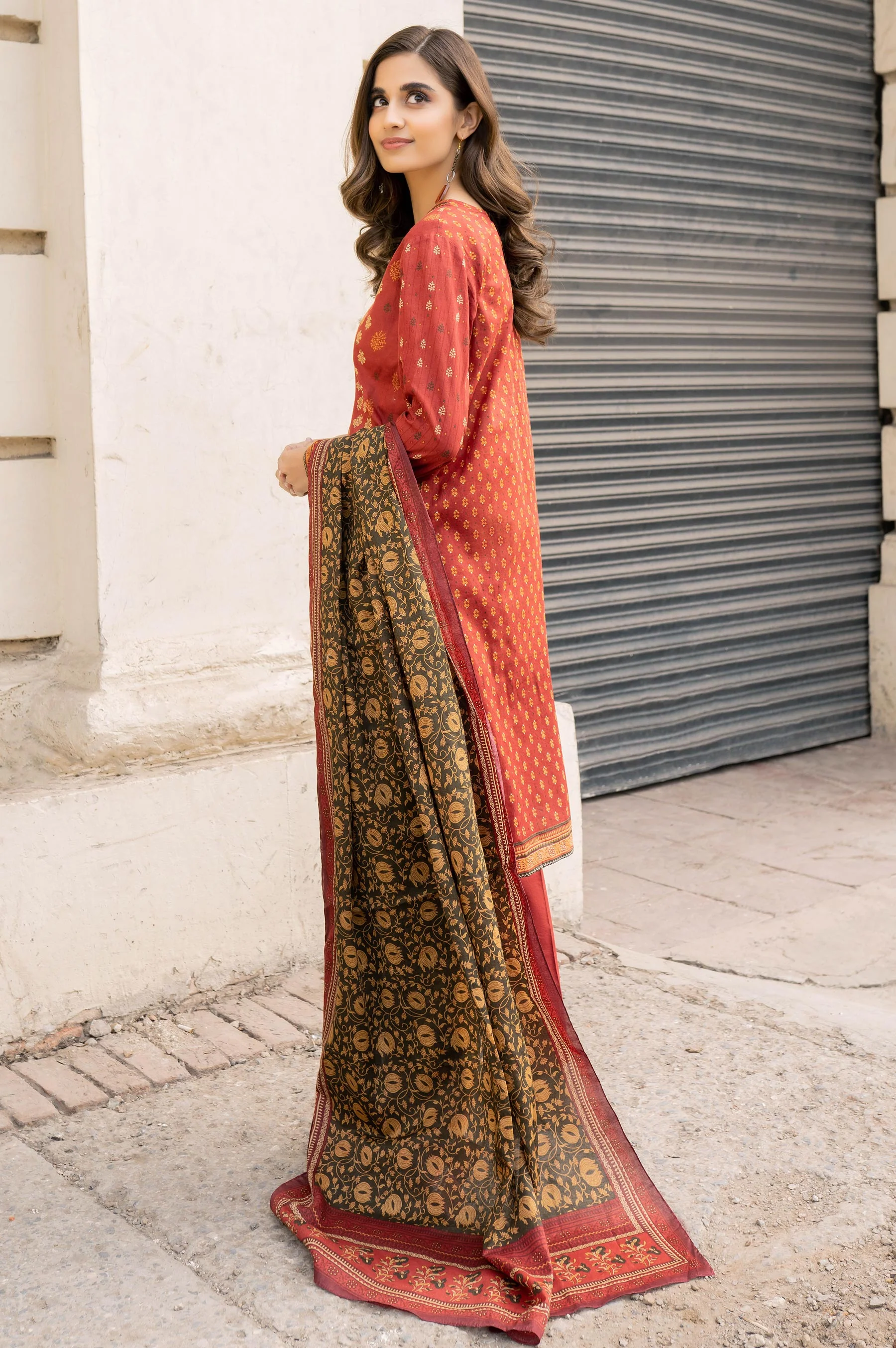 Stitched 3 Piece Printed Lawn Suit with Printed Lawn Dupatta - Image 3