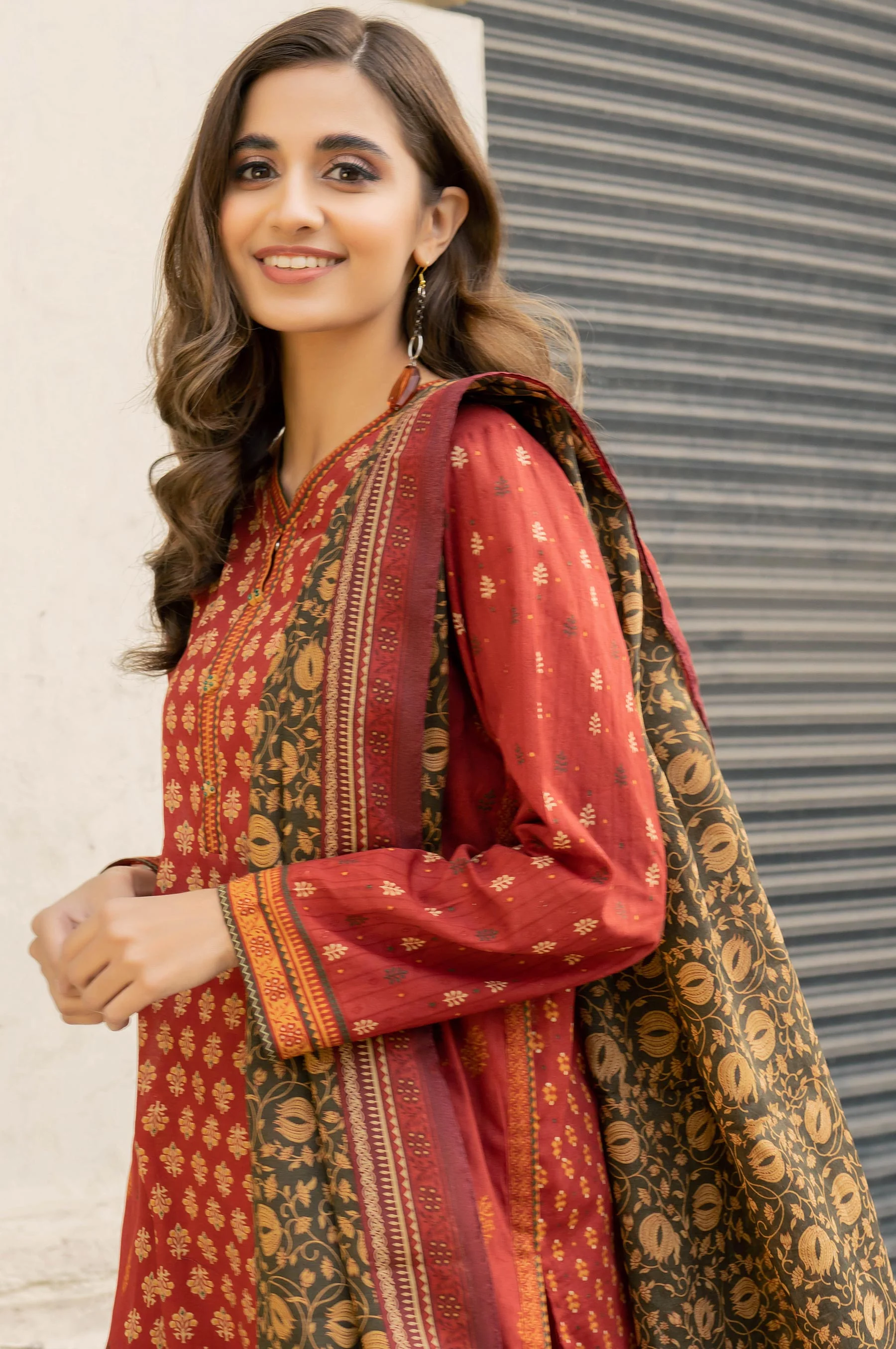 Stitched 3 Piece Printed Lawn Suit with Printed Lawn Dupatta - Image 4