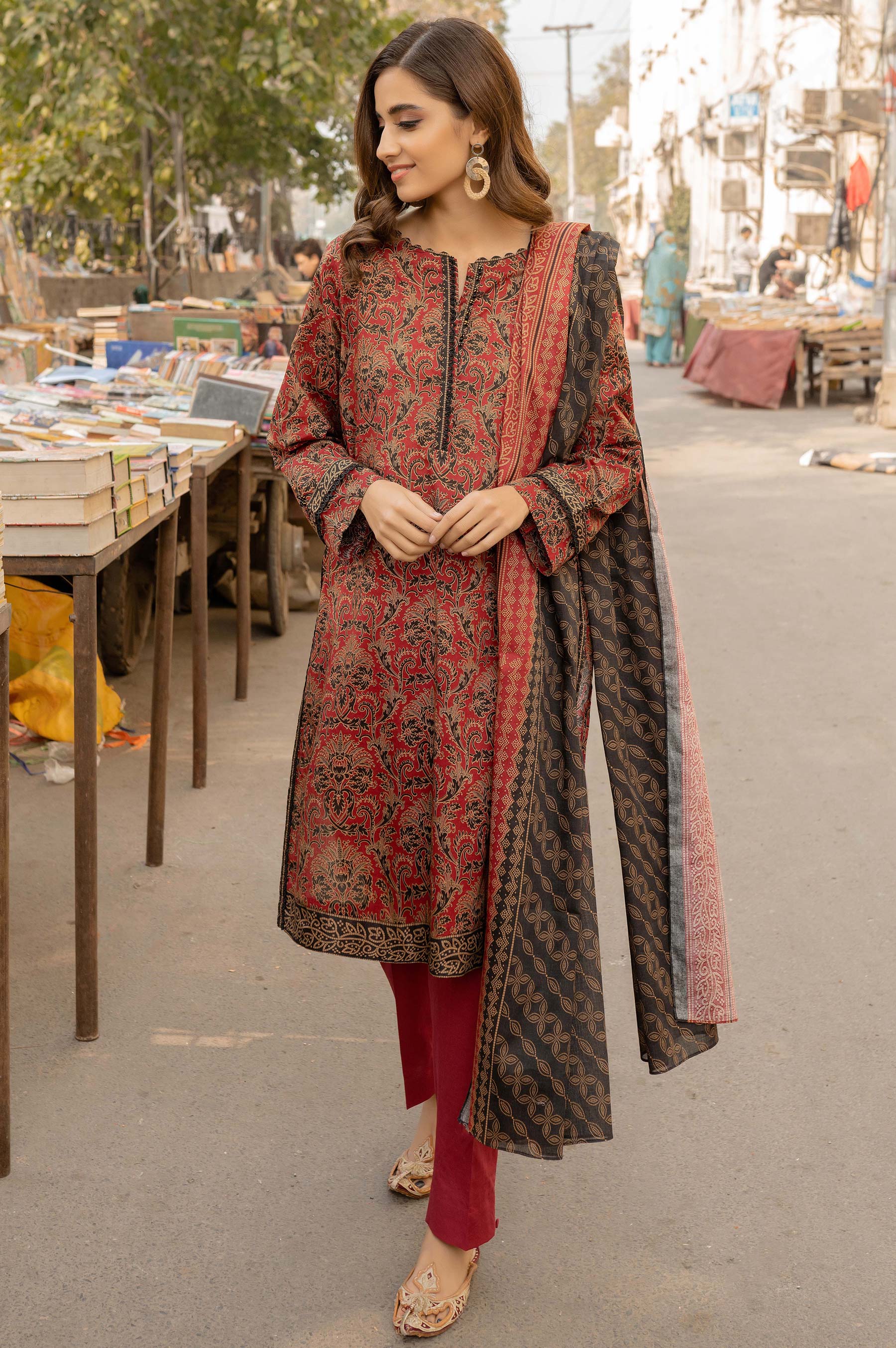 Stitched 3 Piece Printed Lawn Suit with Printed Lawn Dupatta - Image 2