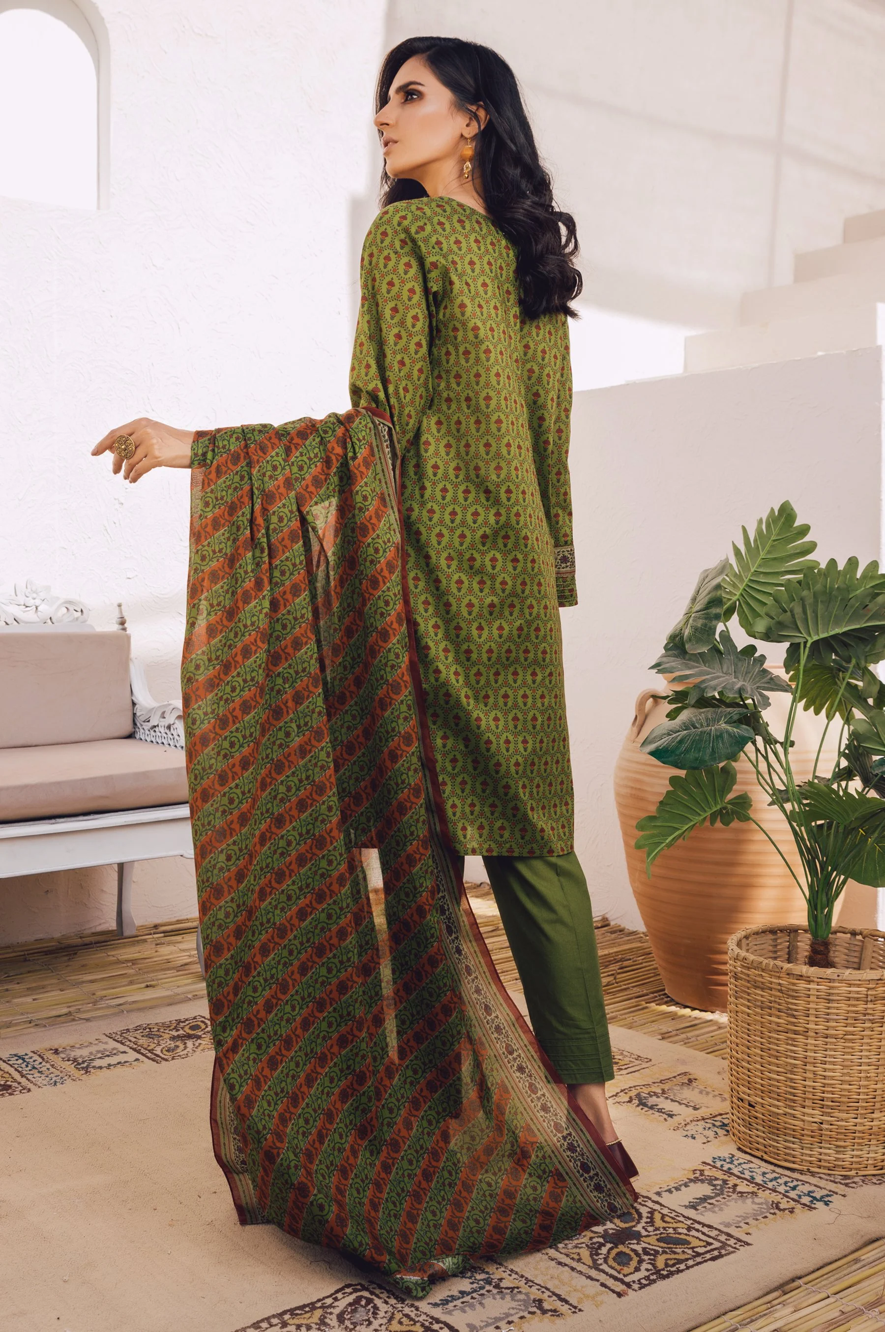 Stitched 3 Piece Printed Lawn Suit with Cotton Net Dupatta - Image 2