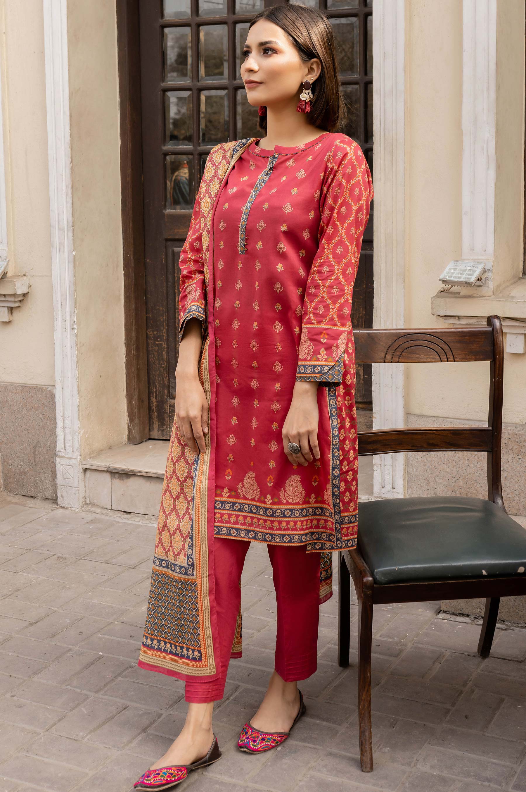 Stitched 3 Piece Printed Lawn Suit with Printed Lawn Dupatta - Image 5