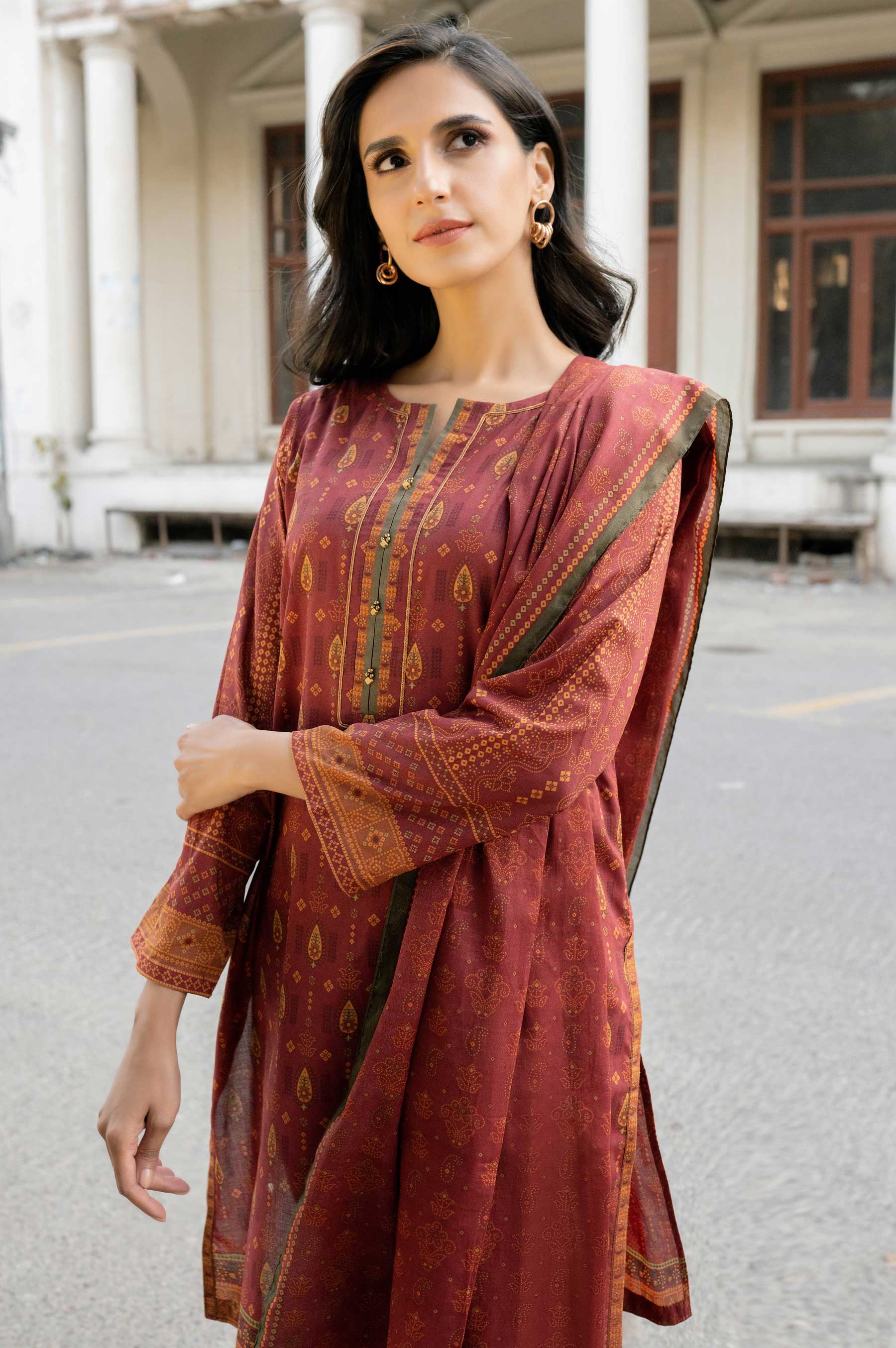 Stitched 3 Piece Printed Lawn Suit - Image 5