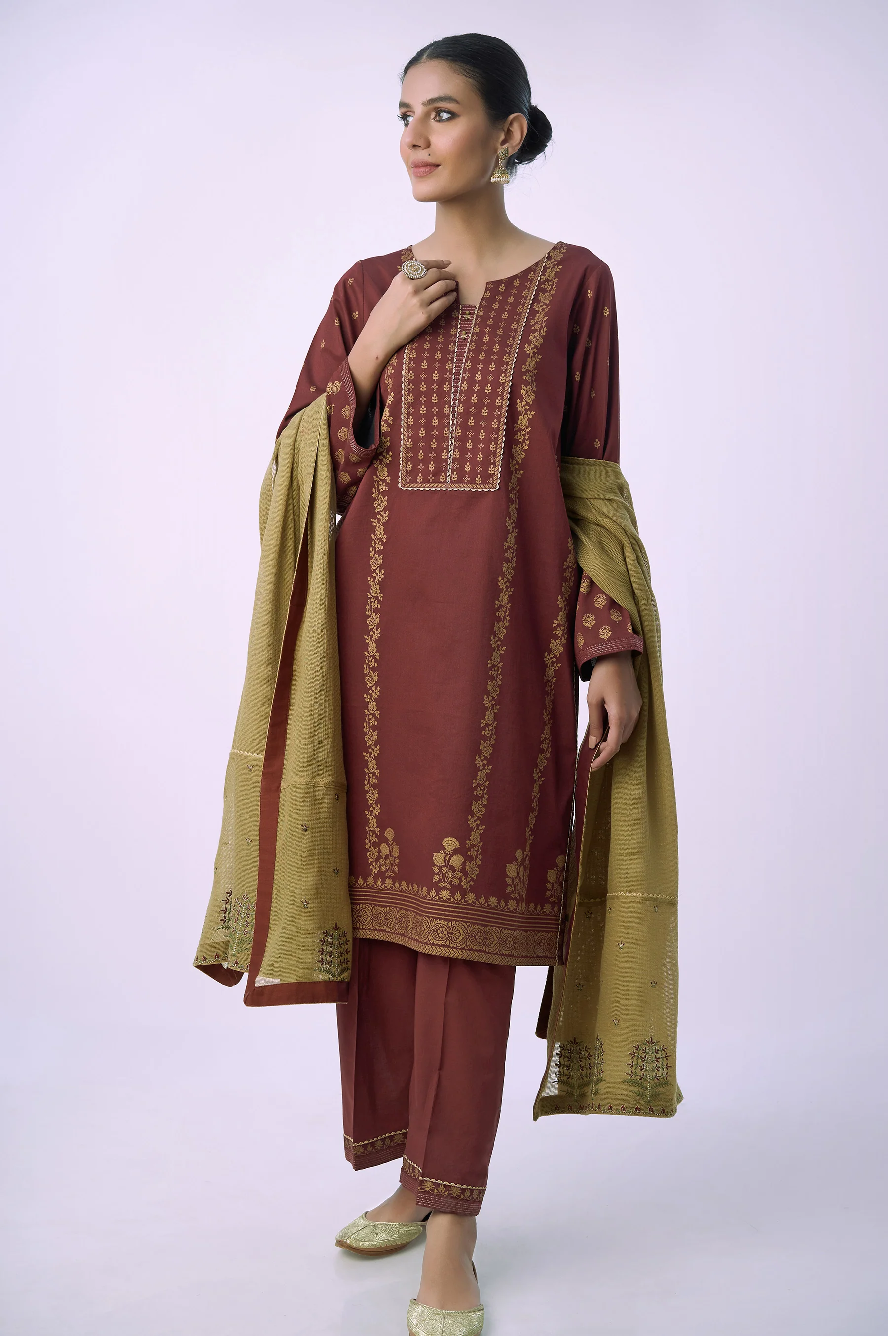 Stitched 3 Piece Printed Lawn Suit - Image 5