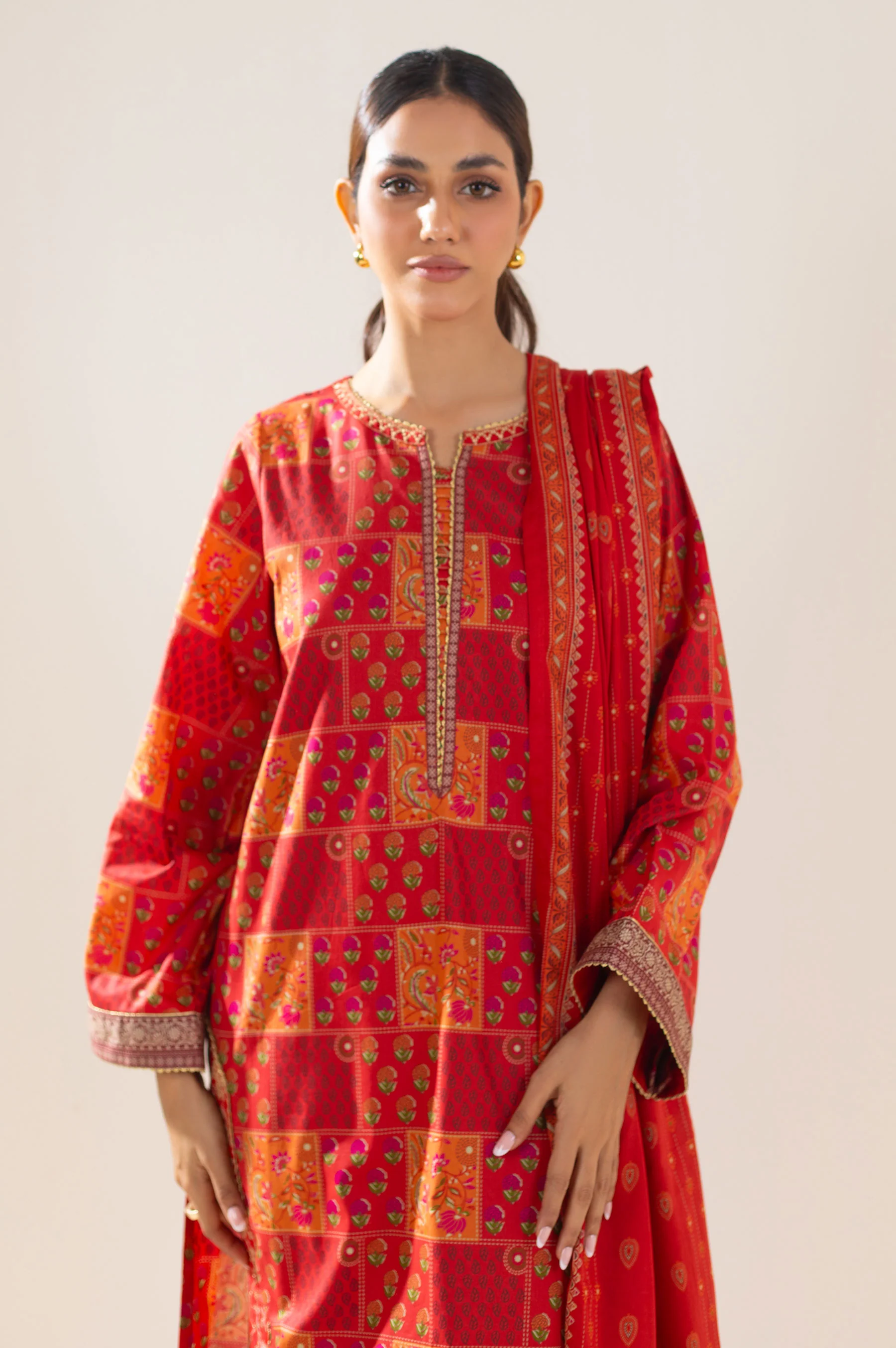 Stitched 3 Piece Printed Lawn Suit - Image 2