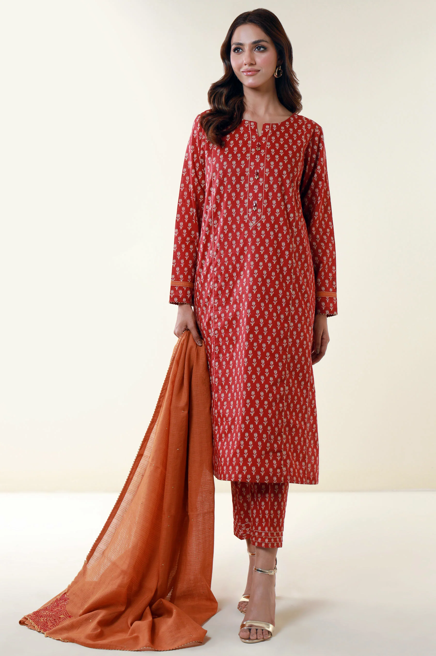 Stitched 3 Piece Printed Lawn Suit - Image 4