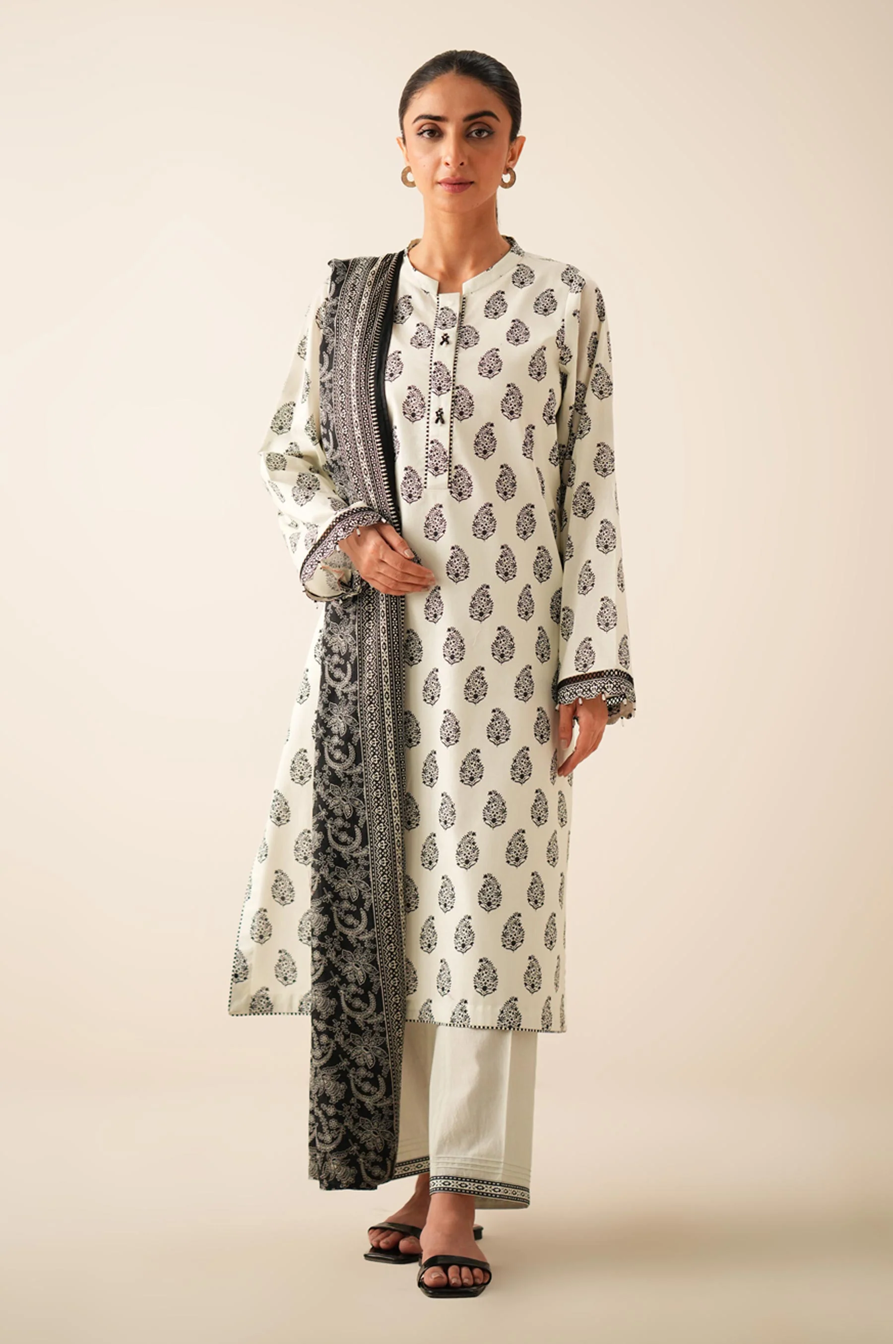 Stitched 3 Piece Printed Lawn Suit - Image 2