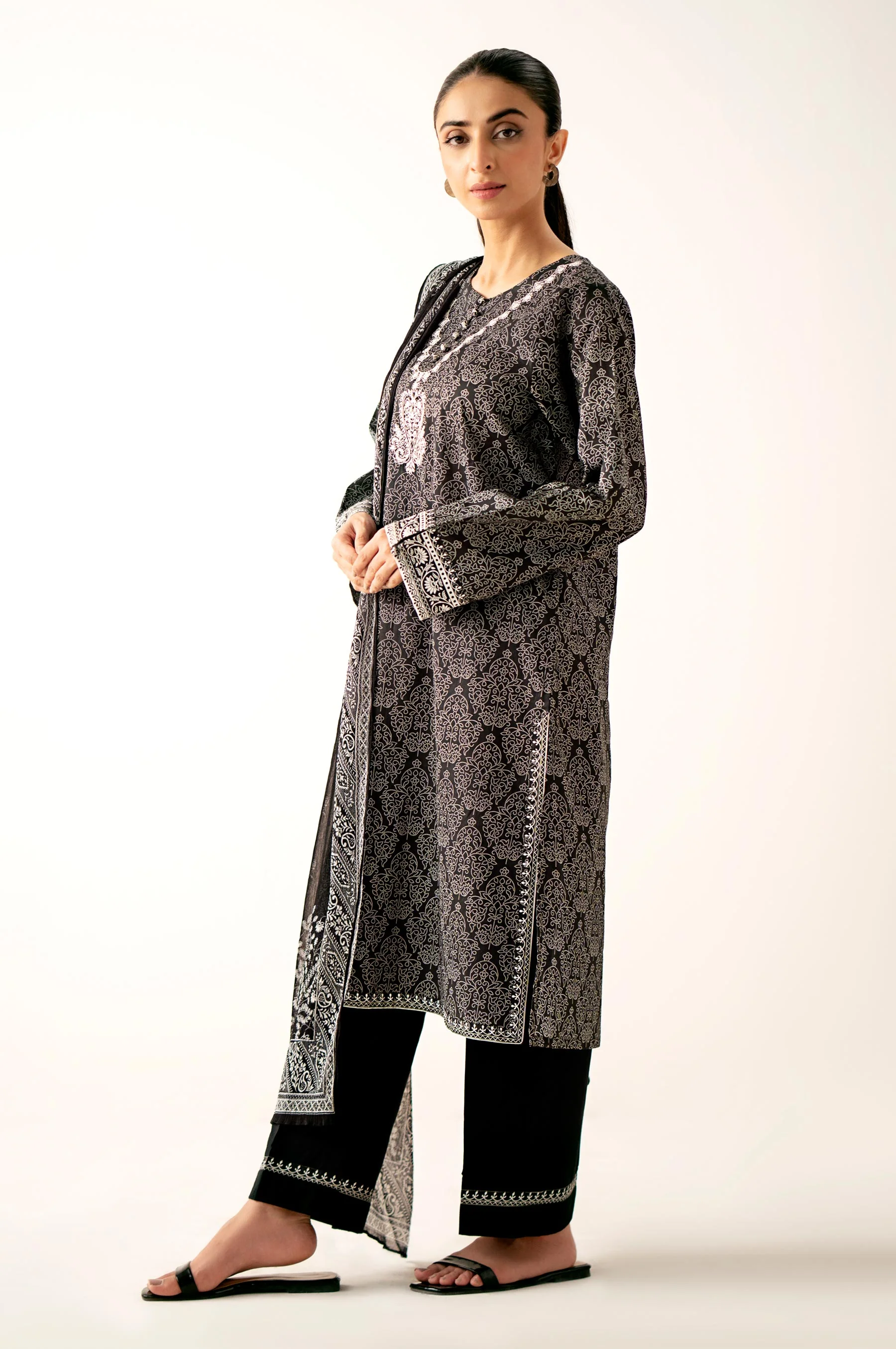 Stitched 3 Piece Embroidered Lawn Suit - Image 3