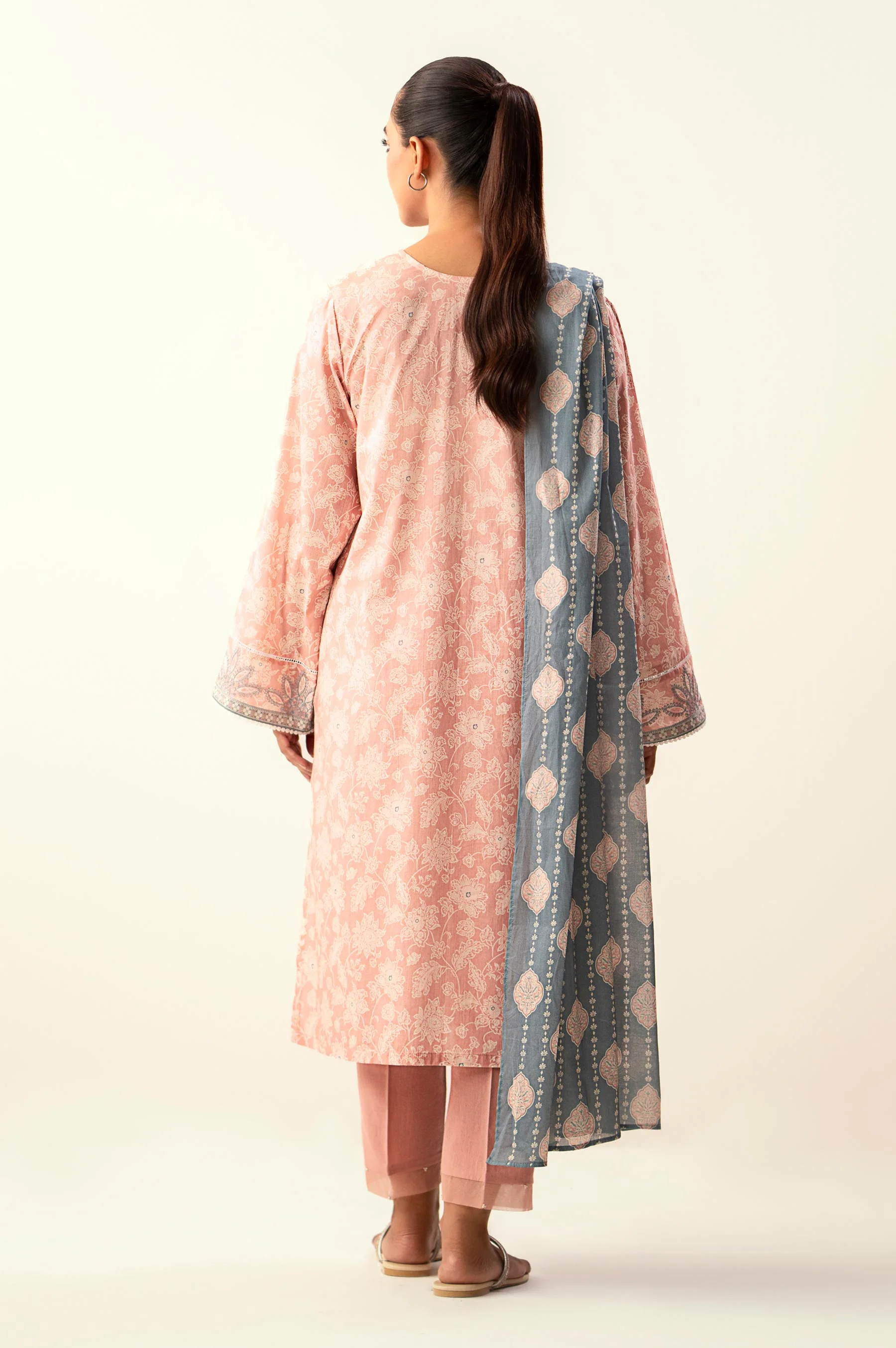 Stitched 3 Piece Embroidered Lawn Suit with Dyed Cambric Bottom - Image 3