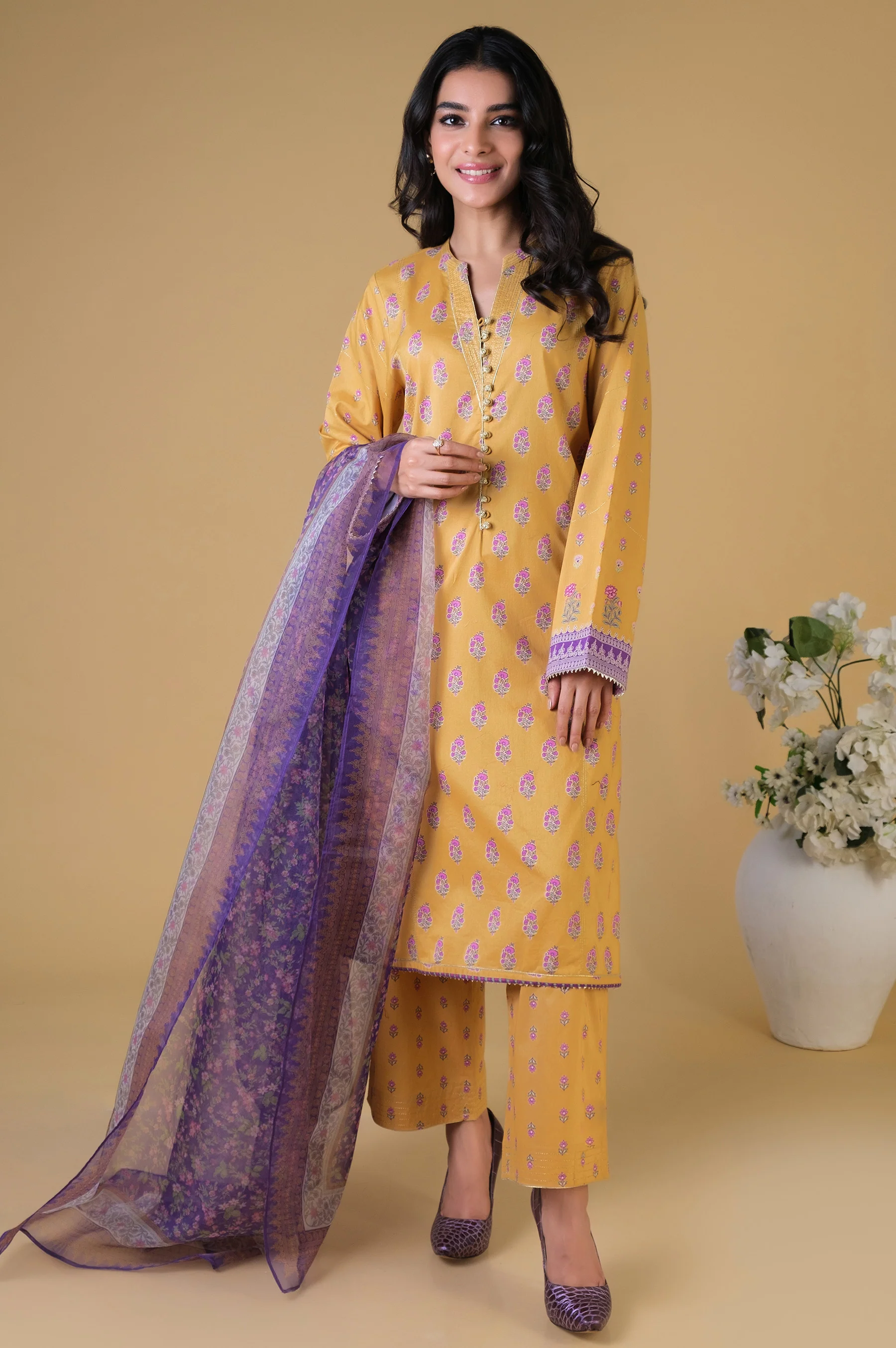 Stitched 3 Piece Printed Lawn Suit - Image 2