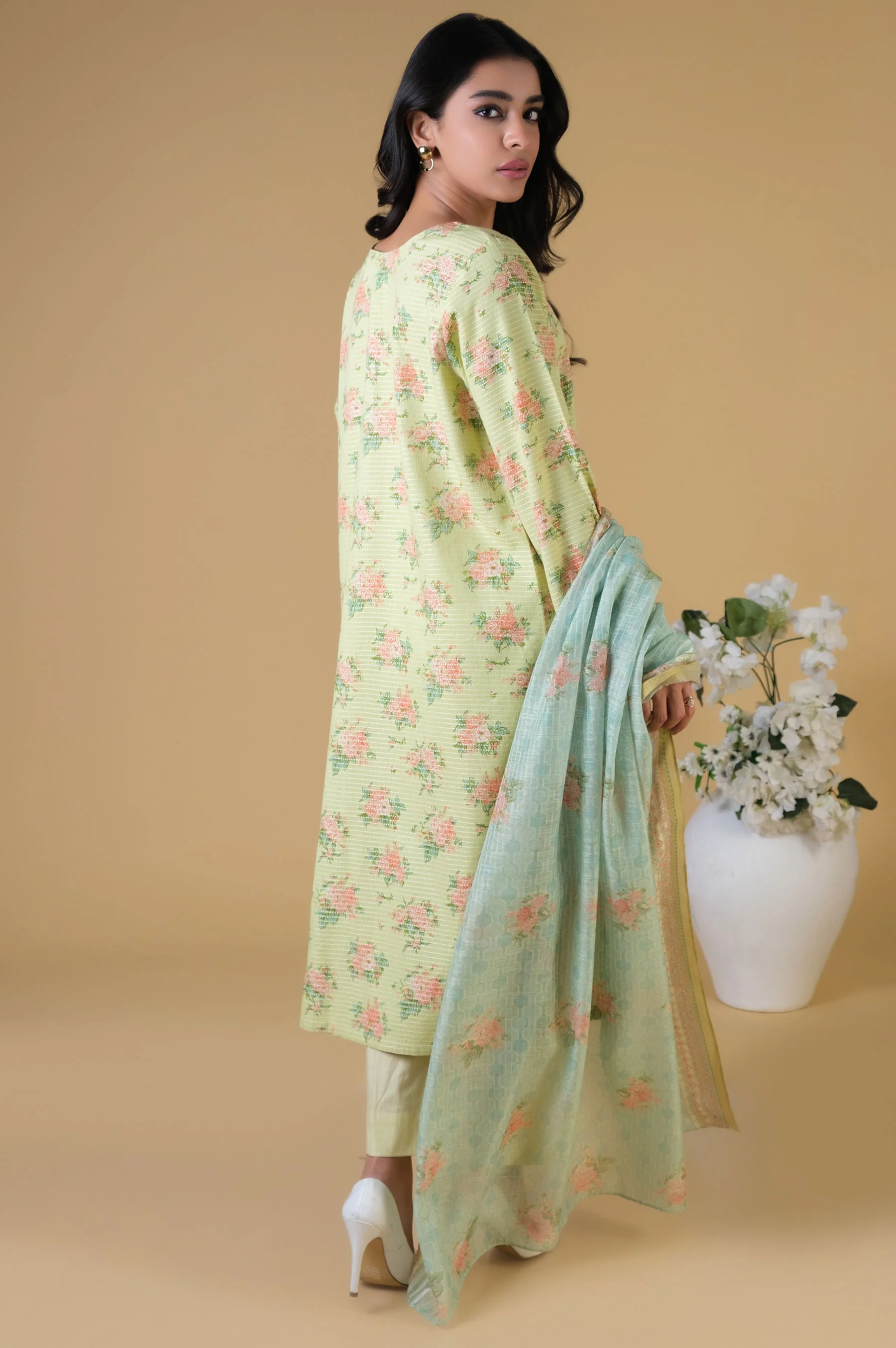 Stitched 3 Piece Printed Dobby Lawn Suit - Image 4