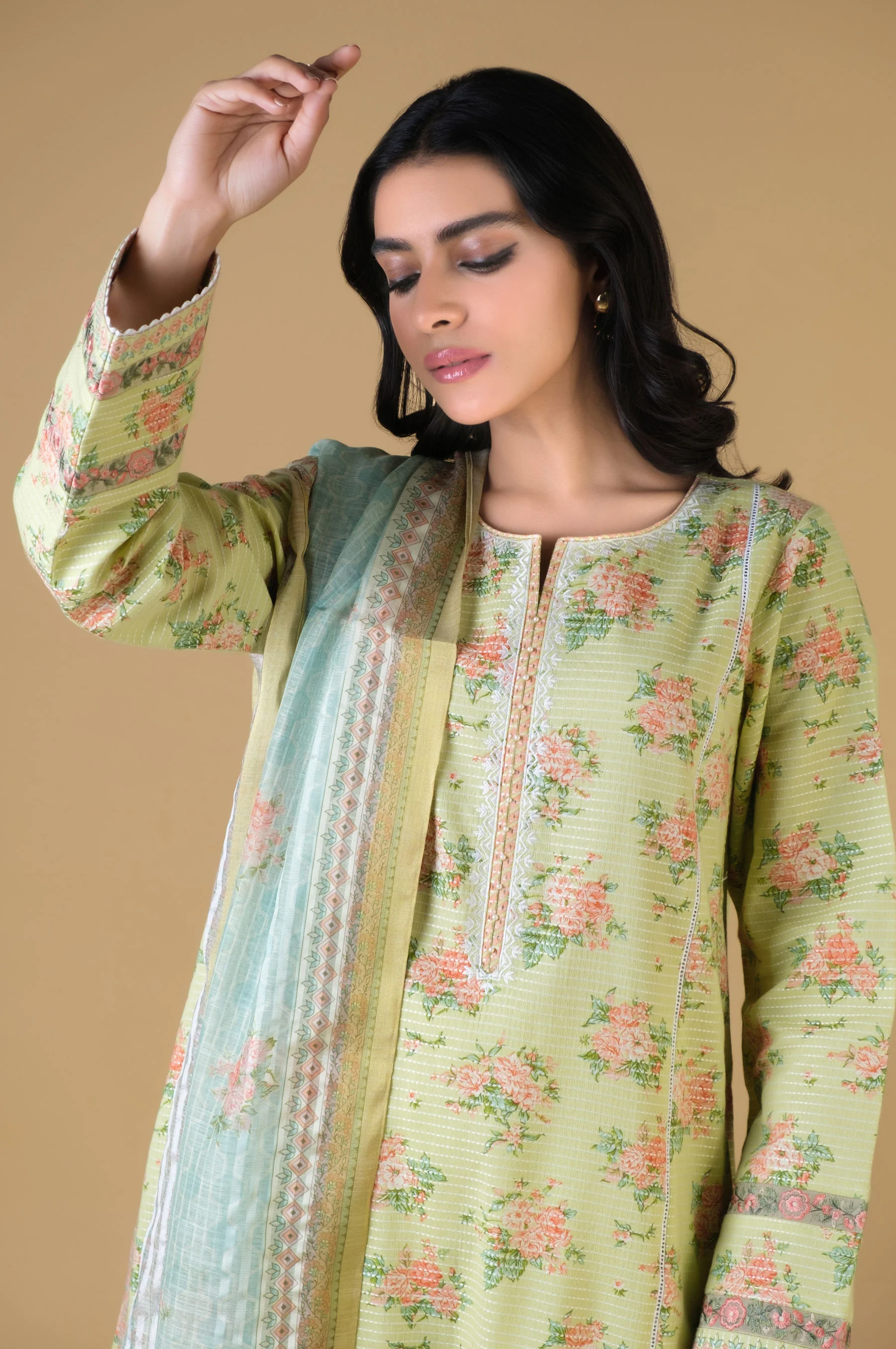 Stitched 3 Piece Printed Dobby Lawn Suit - Image 5