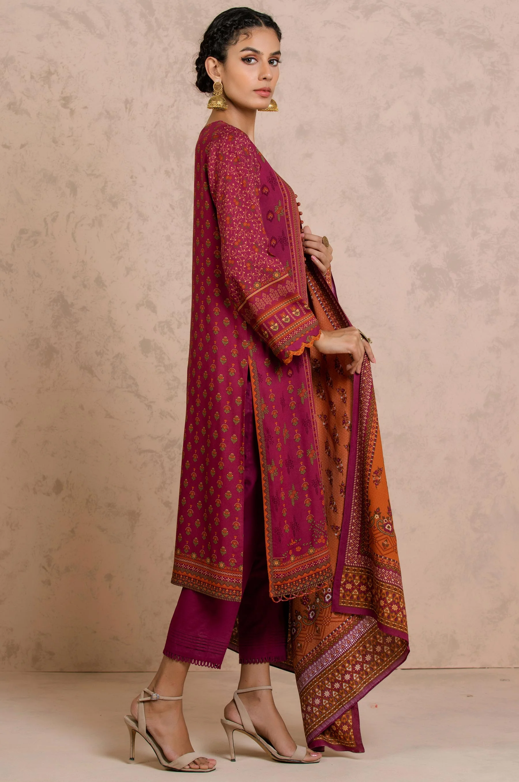Stitched 3 Piece Printed Linen Viscose Suit - Image 3