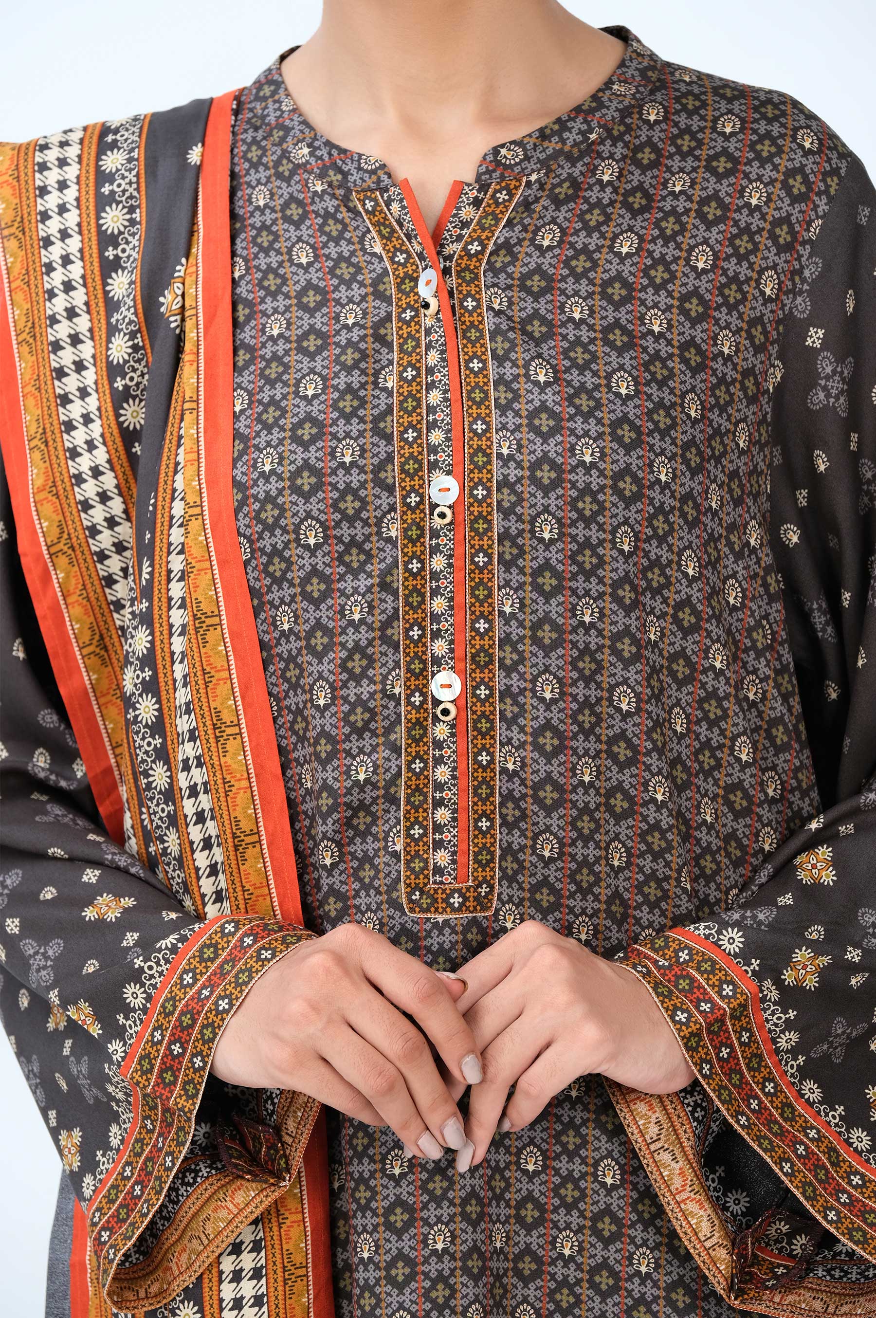 Stitched 3 Piece Printed Linen Viscose Suit - Image 3