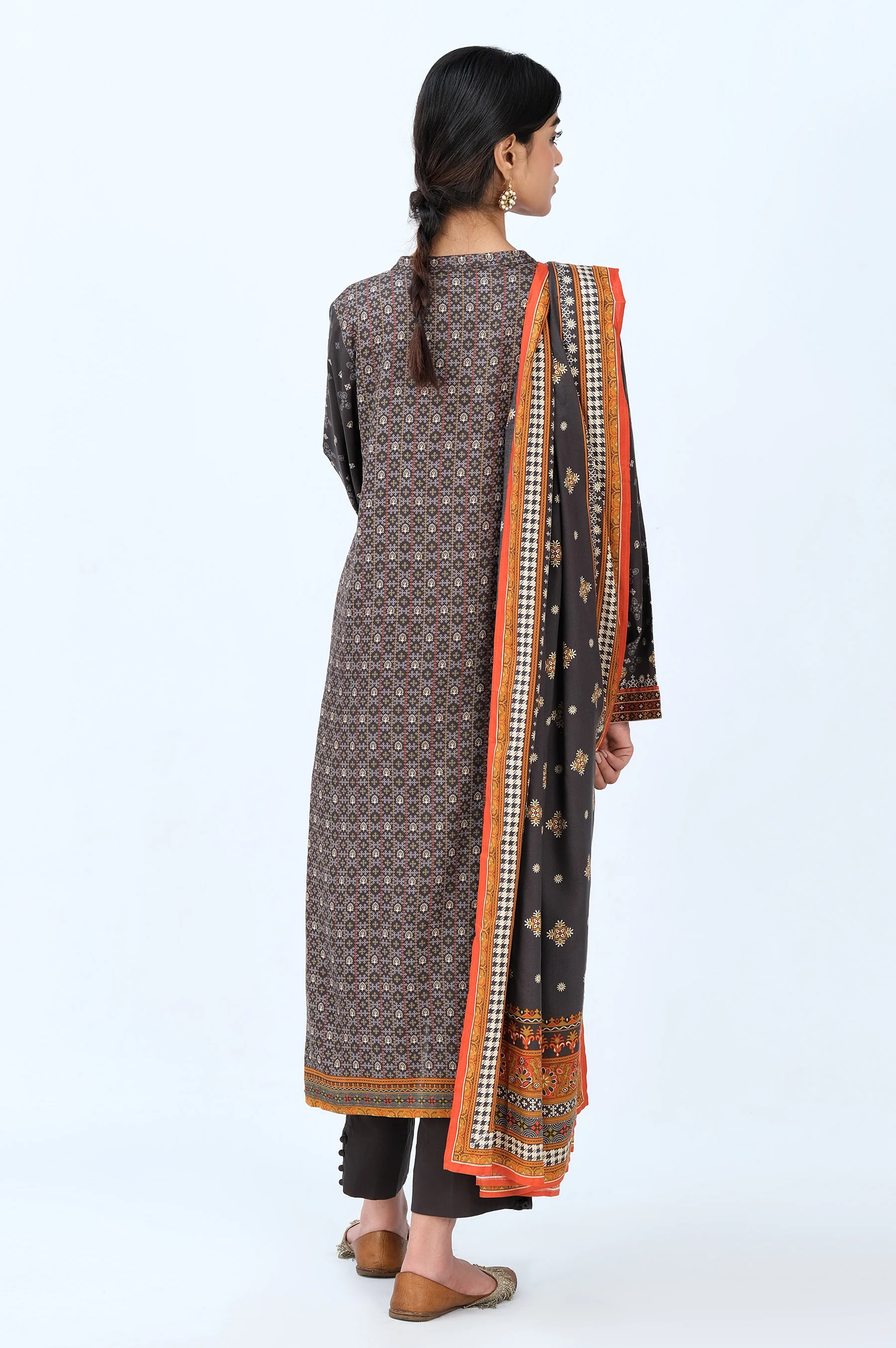 Stitched 3 Piece Printed Linen Viscose Suit - Image 5