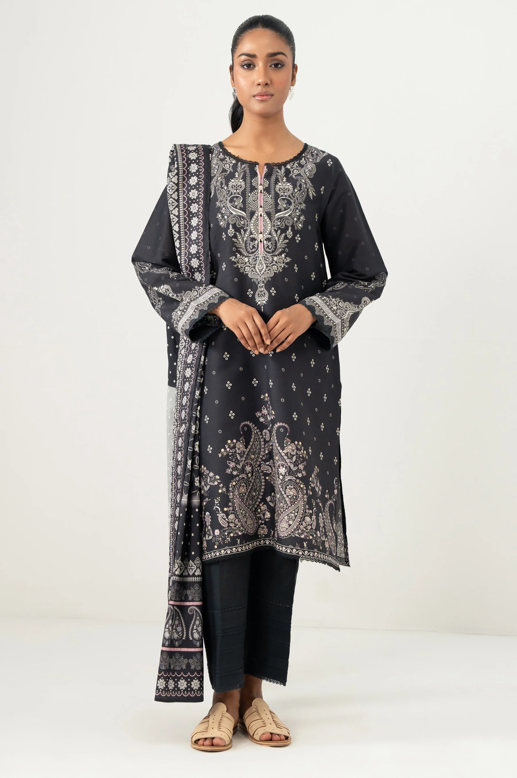 STITCHED PRINTED LINEN VISCOSE SUIT