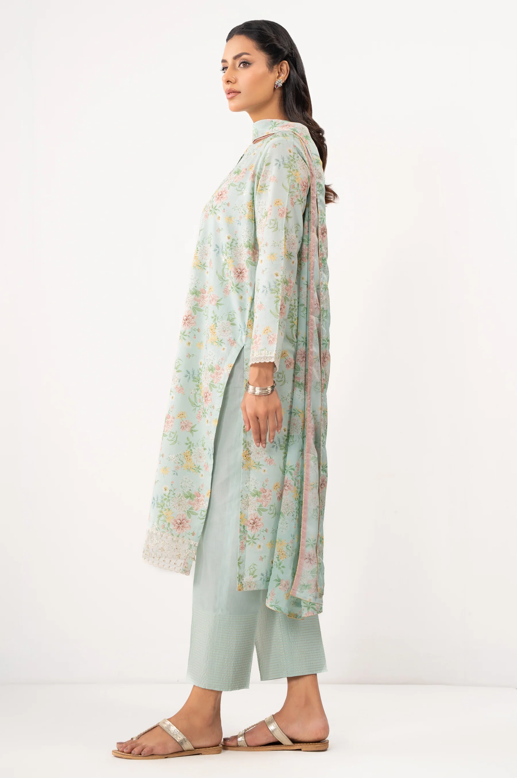 STITCHED EMBROIDERED SLUB LAWN SUIT - Image 4