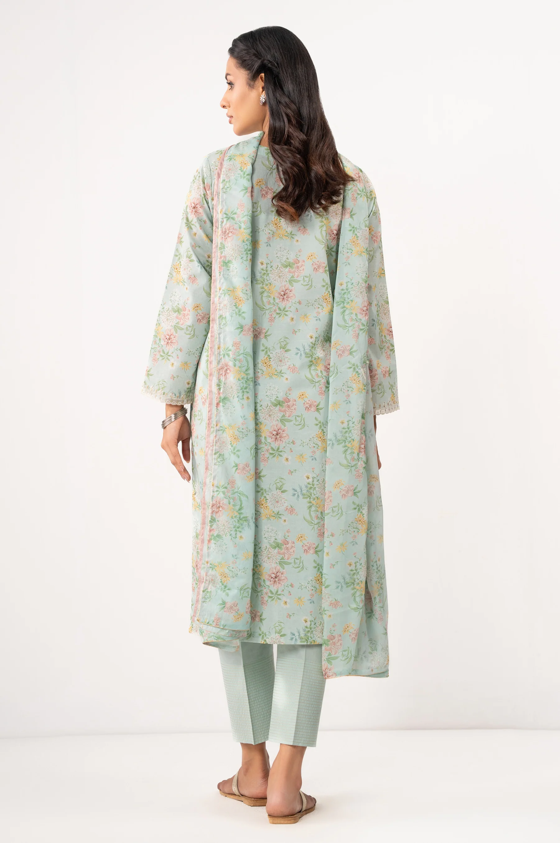 STITCHED EMBROIDERED SLUB LAWN SUIT - Image 5