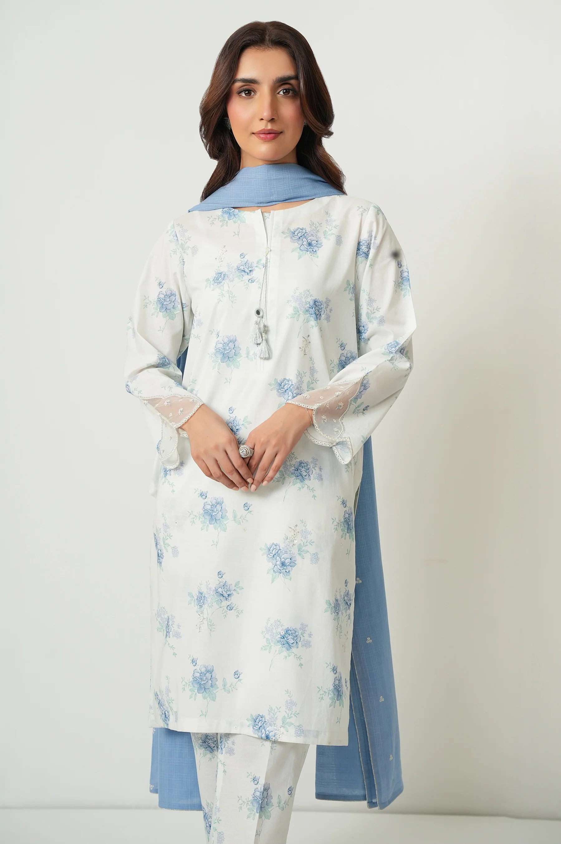 STITCHED PRINTED SLUB LAWN SUIT - Image 6