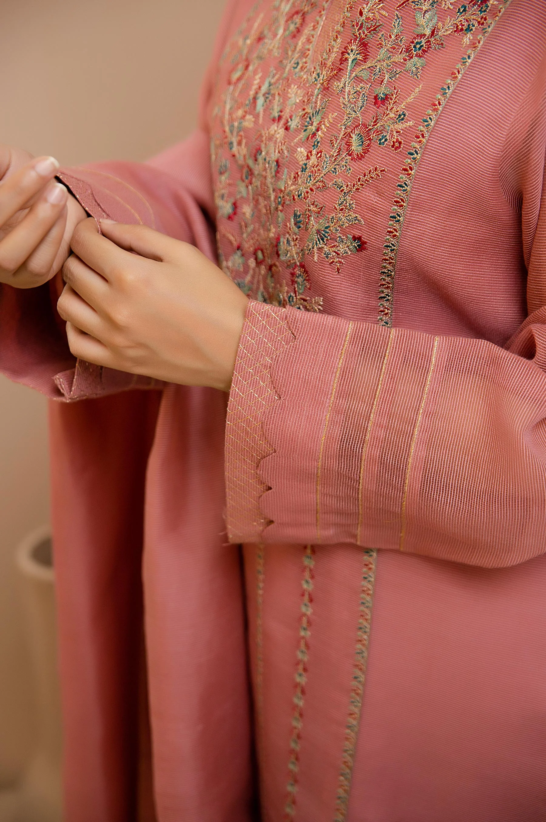 Stitched 3 Piece Check Organza Embroidered Suit - Image 5