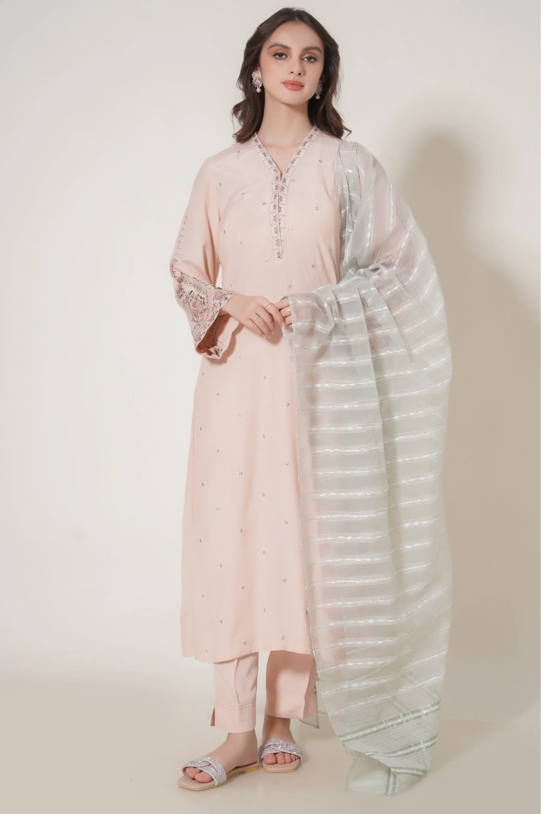 Stitched 3 Piece Raw Silk Embroidered Outfit - Image 5