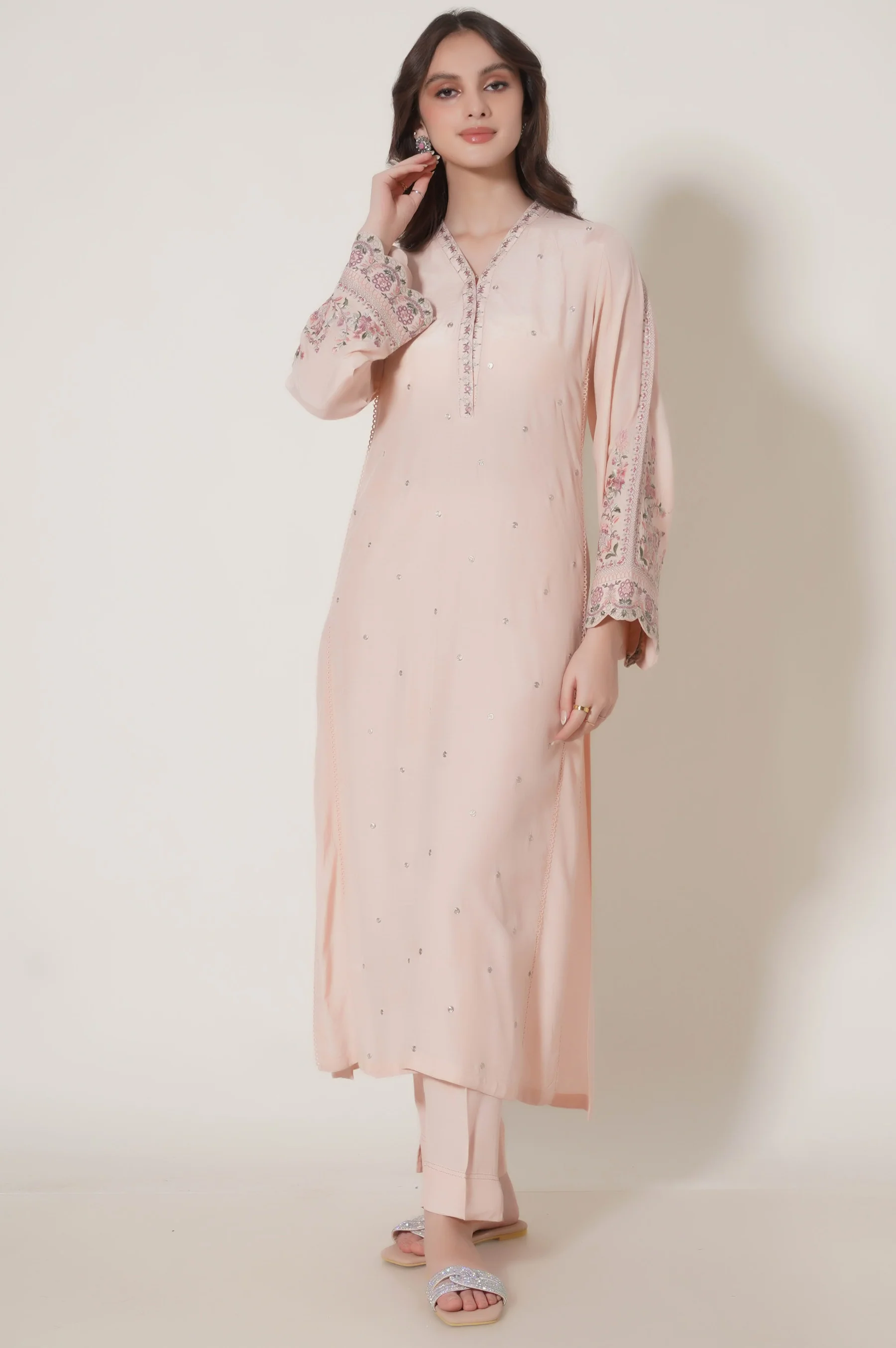 Stitched 3 Piece Raw Silk Embroidered Outfit - Image 6