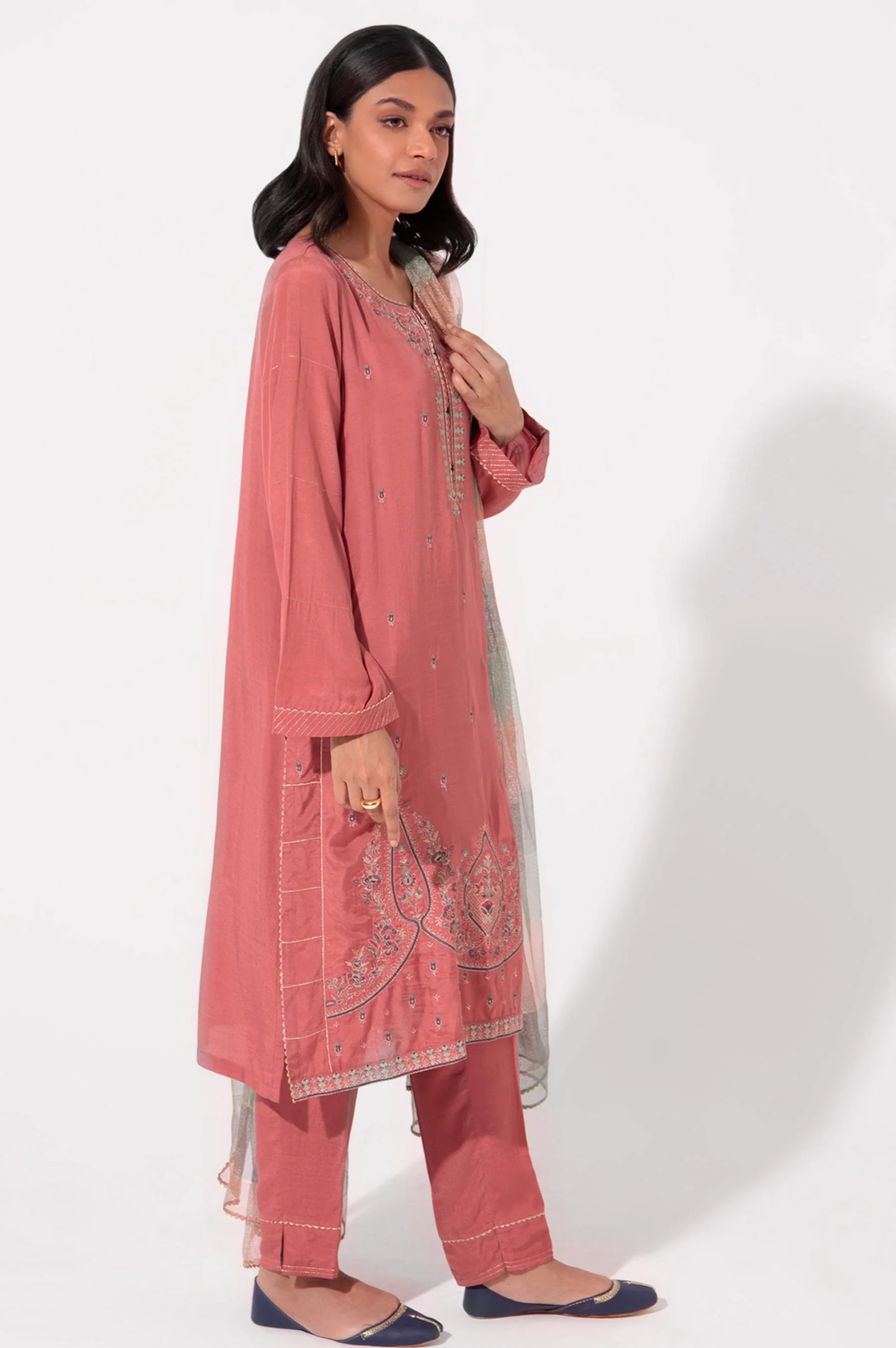 Stitched 3 Piece Raw Silk Embroidered Outfit - Image 4