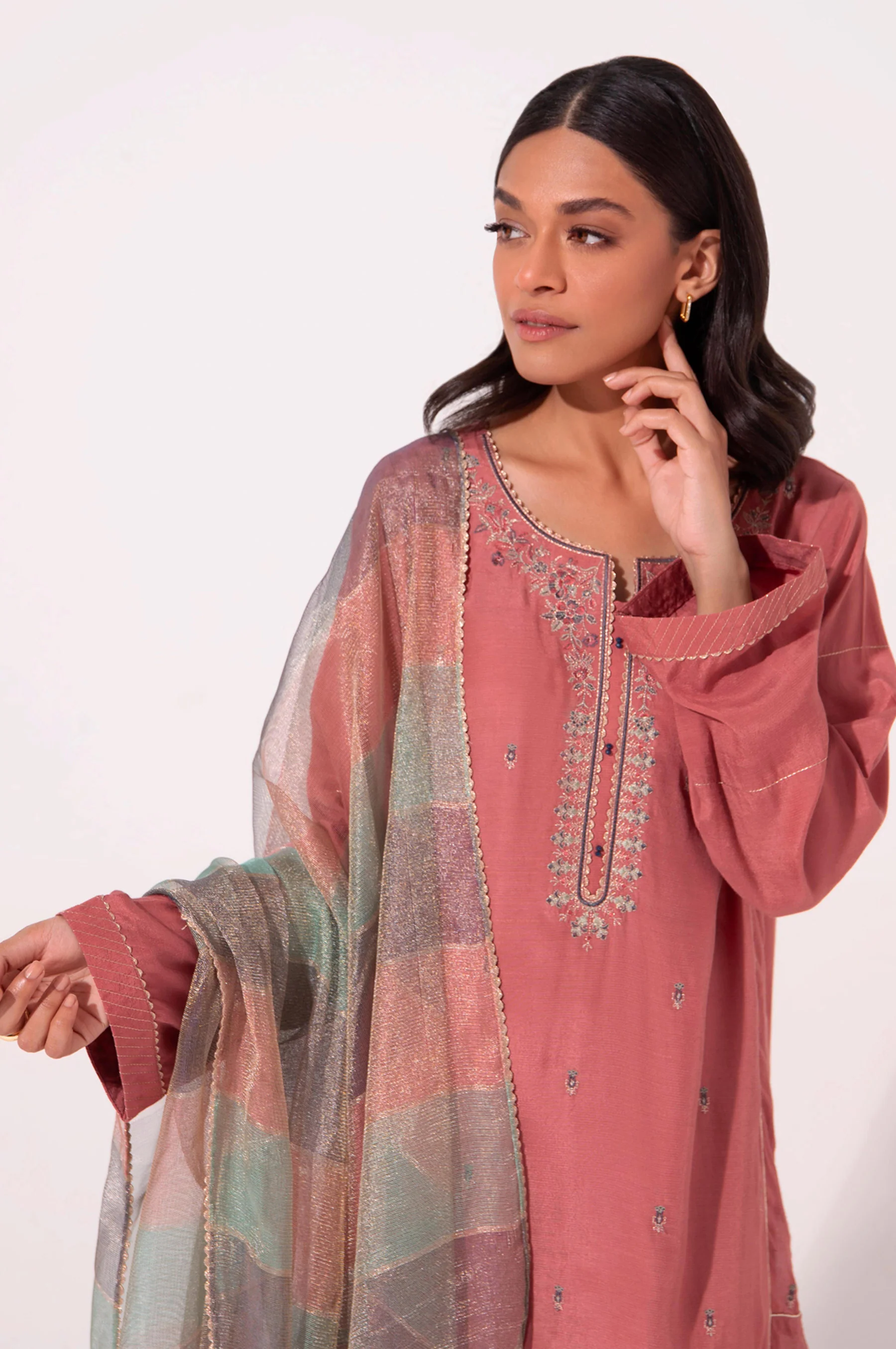 Stitched 3 Piece Raw Silk Embroidered Outfit - Image 5