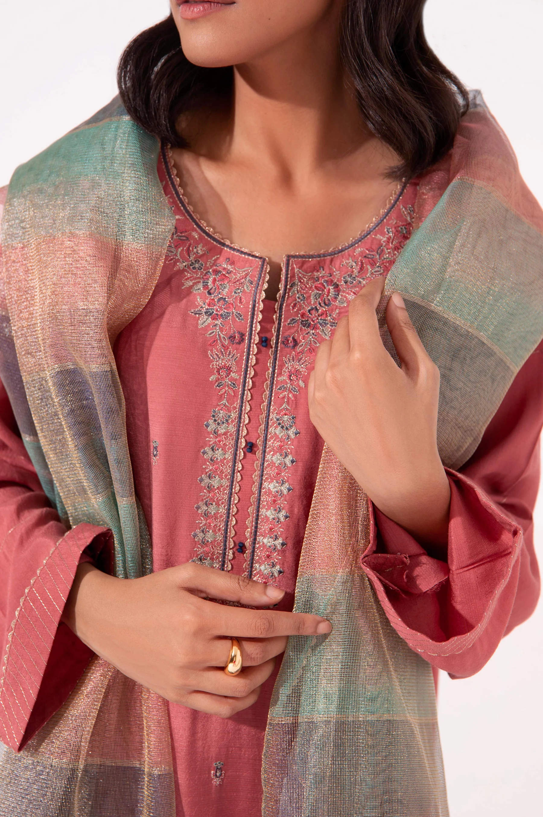 Stitched 3 Piece Raw Silk Embroidered Outfit - Image 6