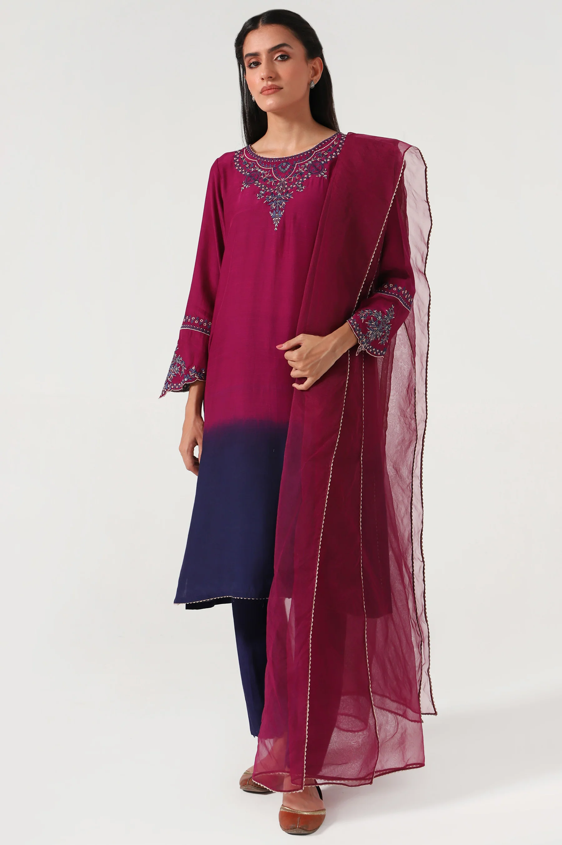 Stitched 3 Piece Raw Silk Embroidered Outfit - Image 2