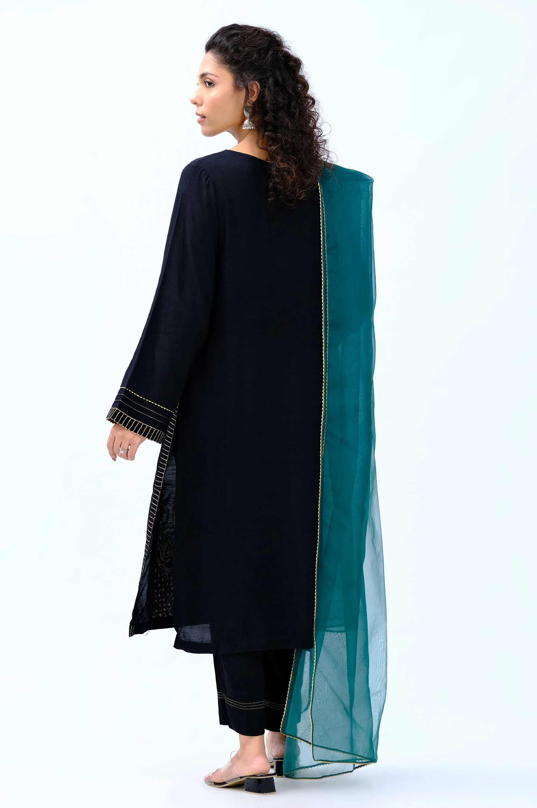 Stitched 3 Piece Rawsilk Embroidered Outfit - Image 2