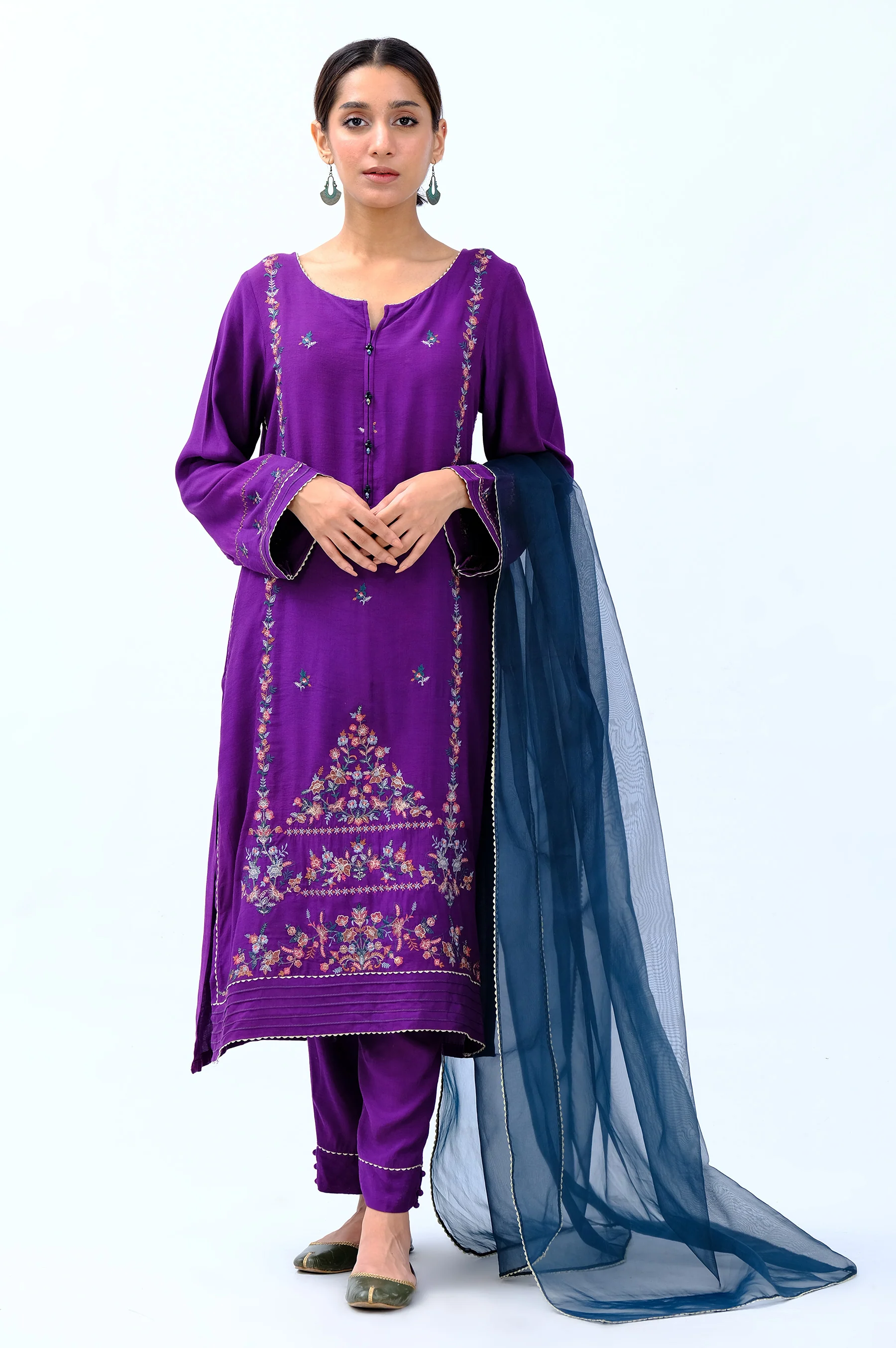 Stitched 3 Piece Rawsilk Embroidered Outfit - Image 2
